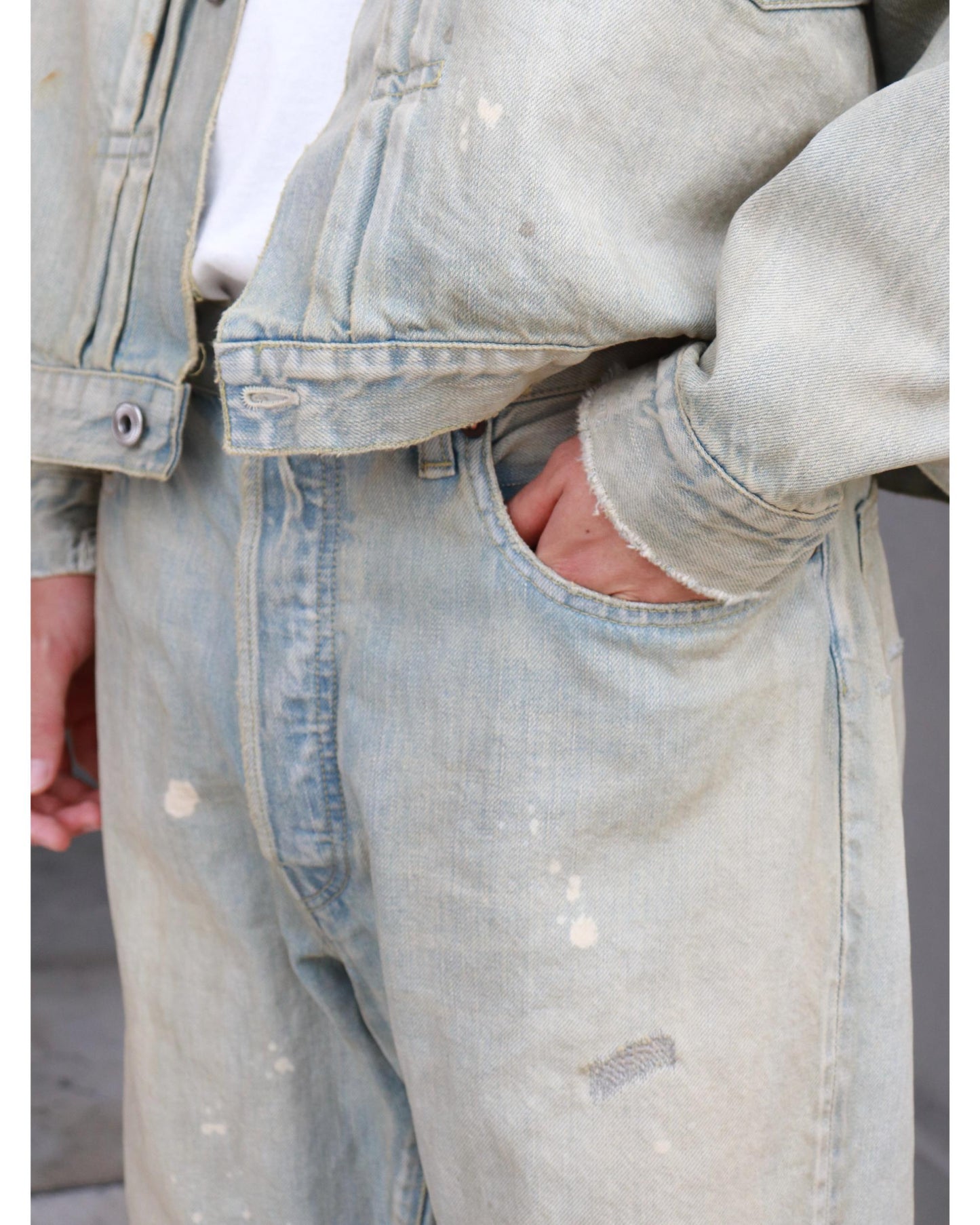 Washed Denim Wide Pants