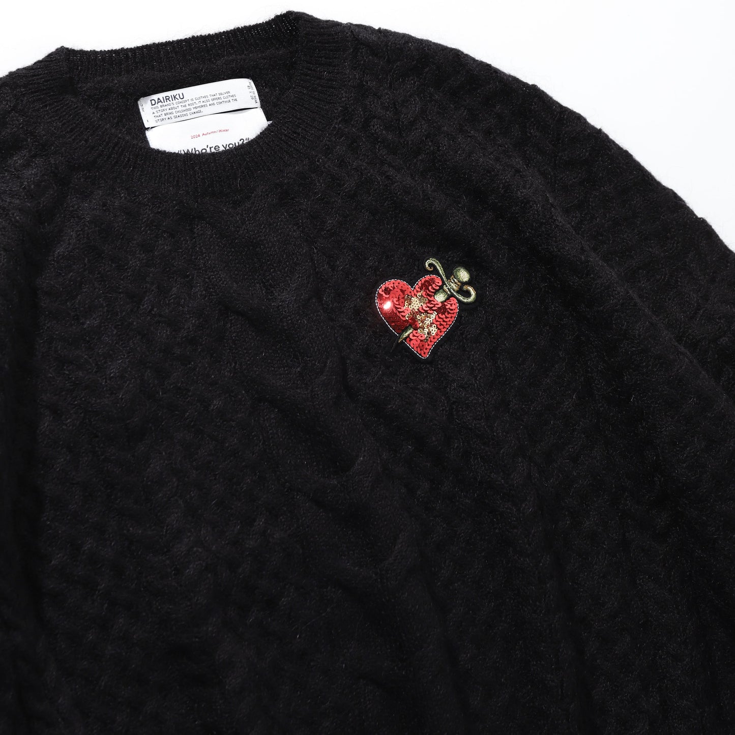 Heart Spangle Cable Mohair Knit