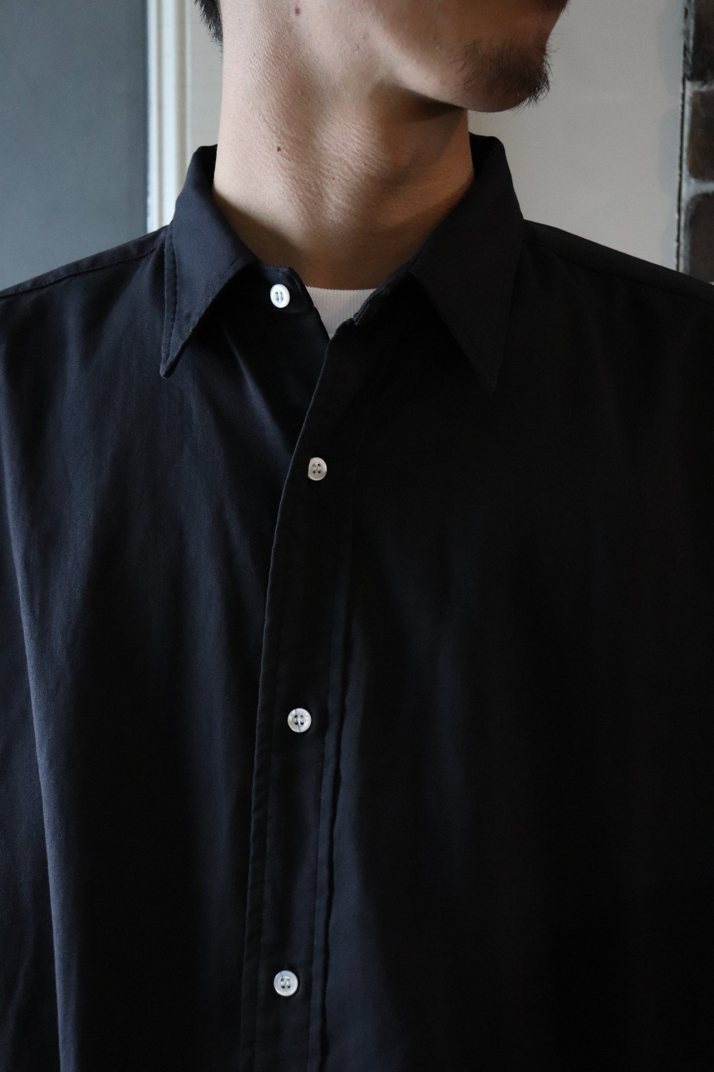 Double Weave Twill Regular Collar Shirt BLACK