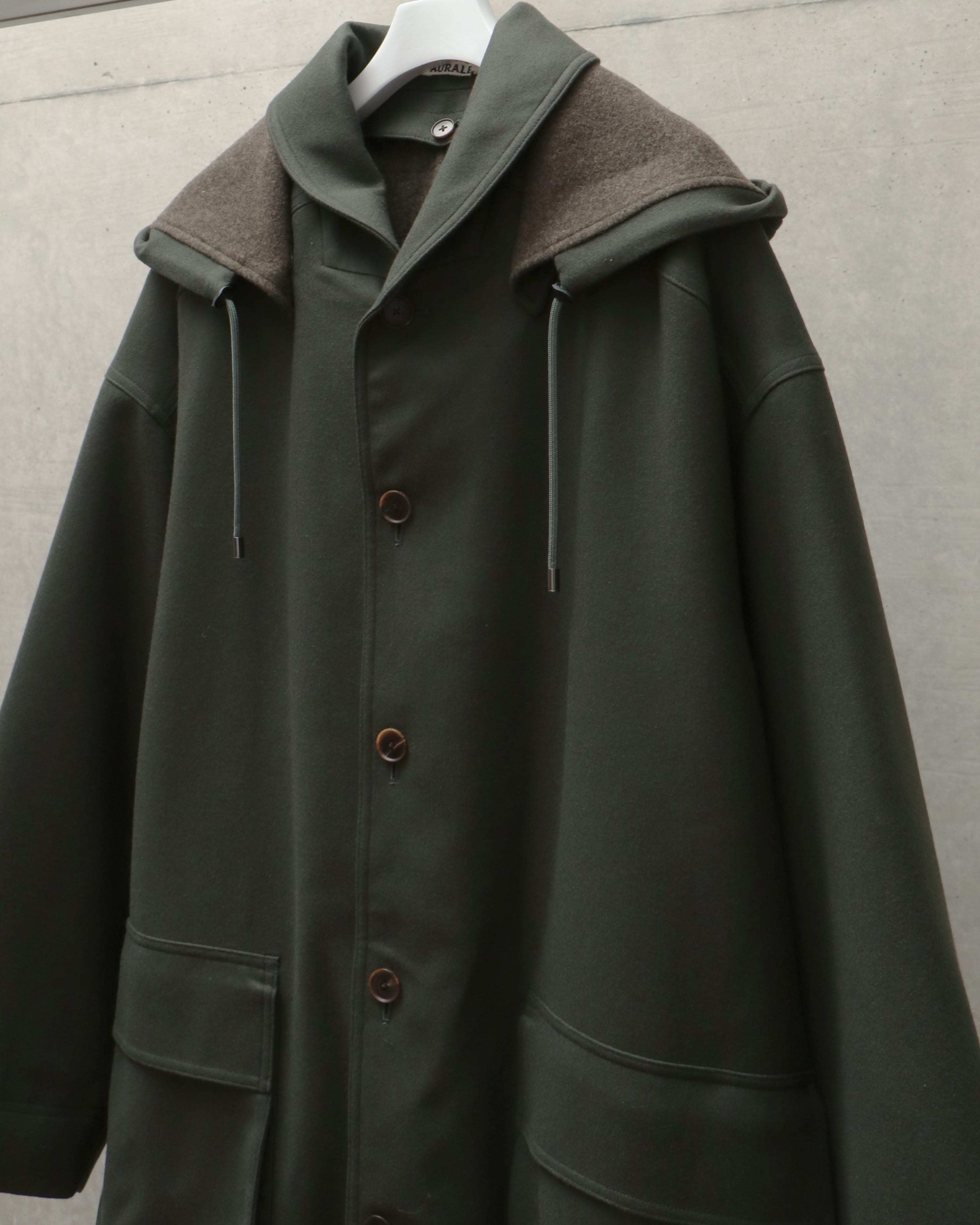 LIGHT MELTON HOODED LINER COAT DARK OLIVE – TIME AFTER TIME