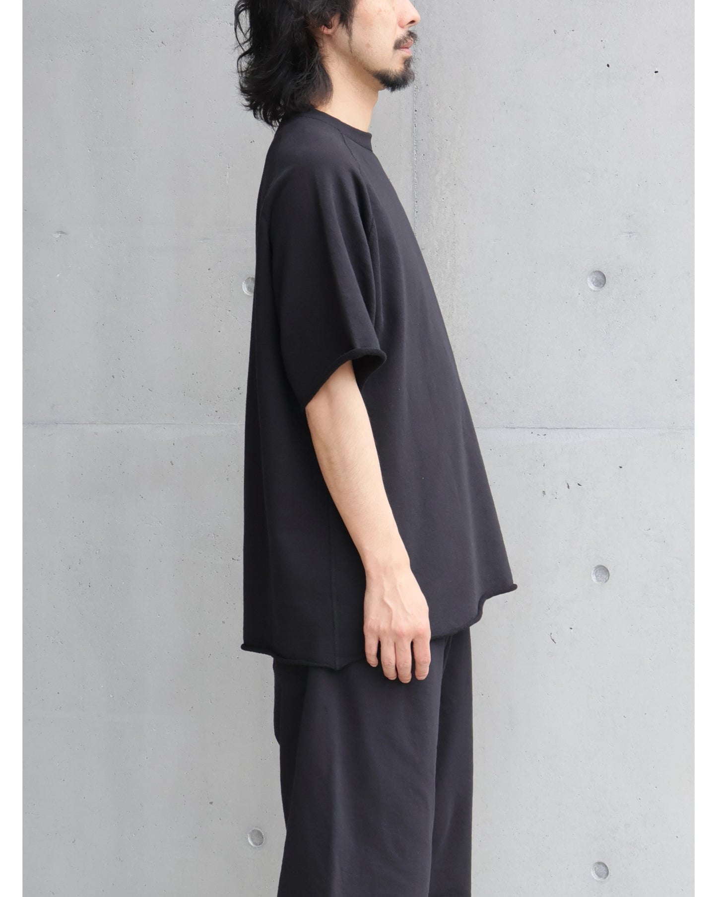 LWコットン裏毛 半袖クルー BLACK