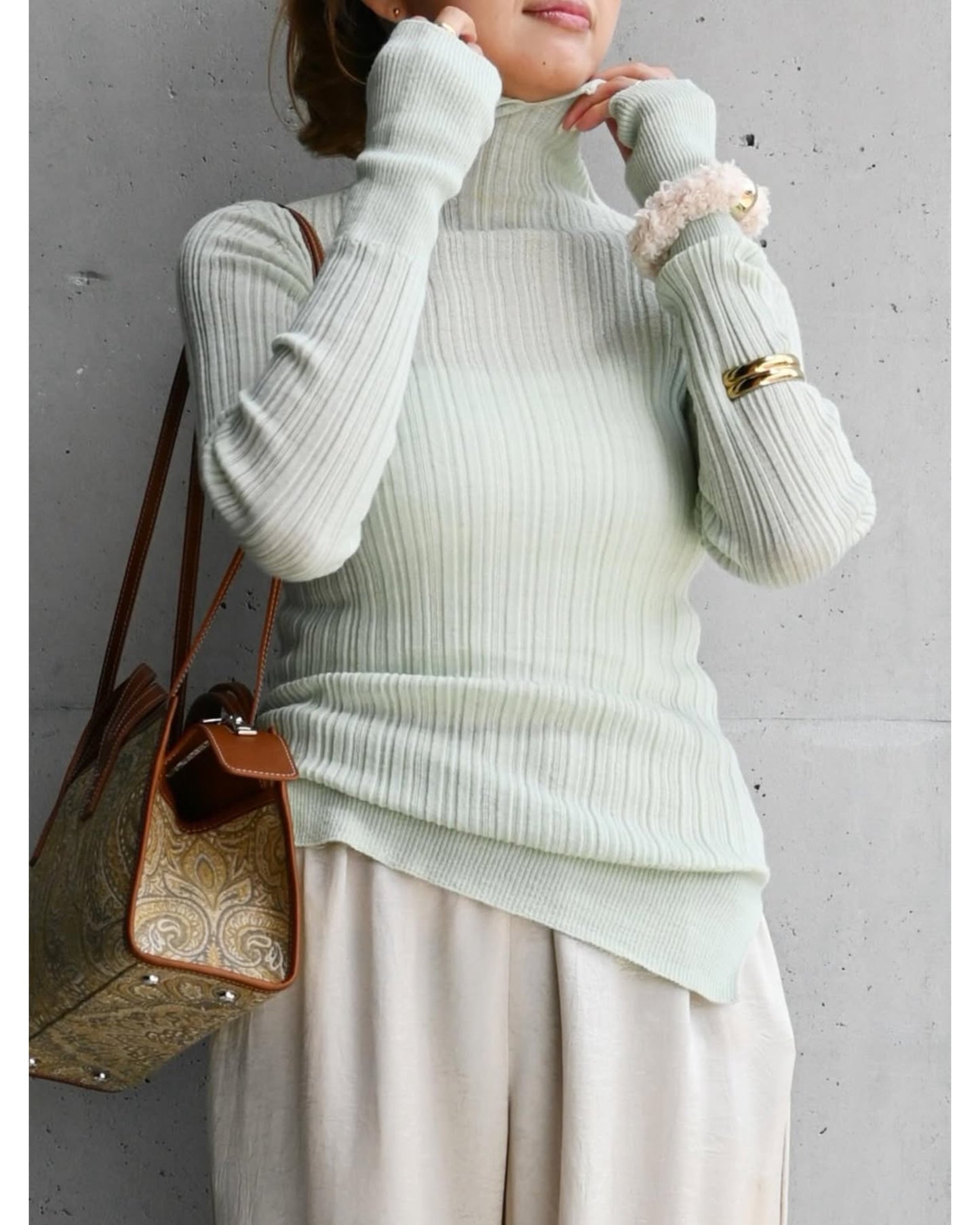 royal baby alpaca random ribbed-knit high-neck P/O
