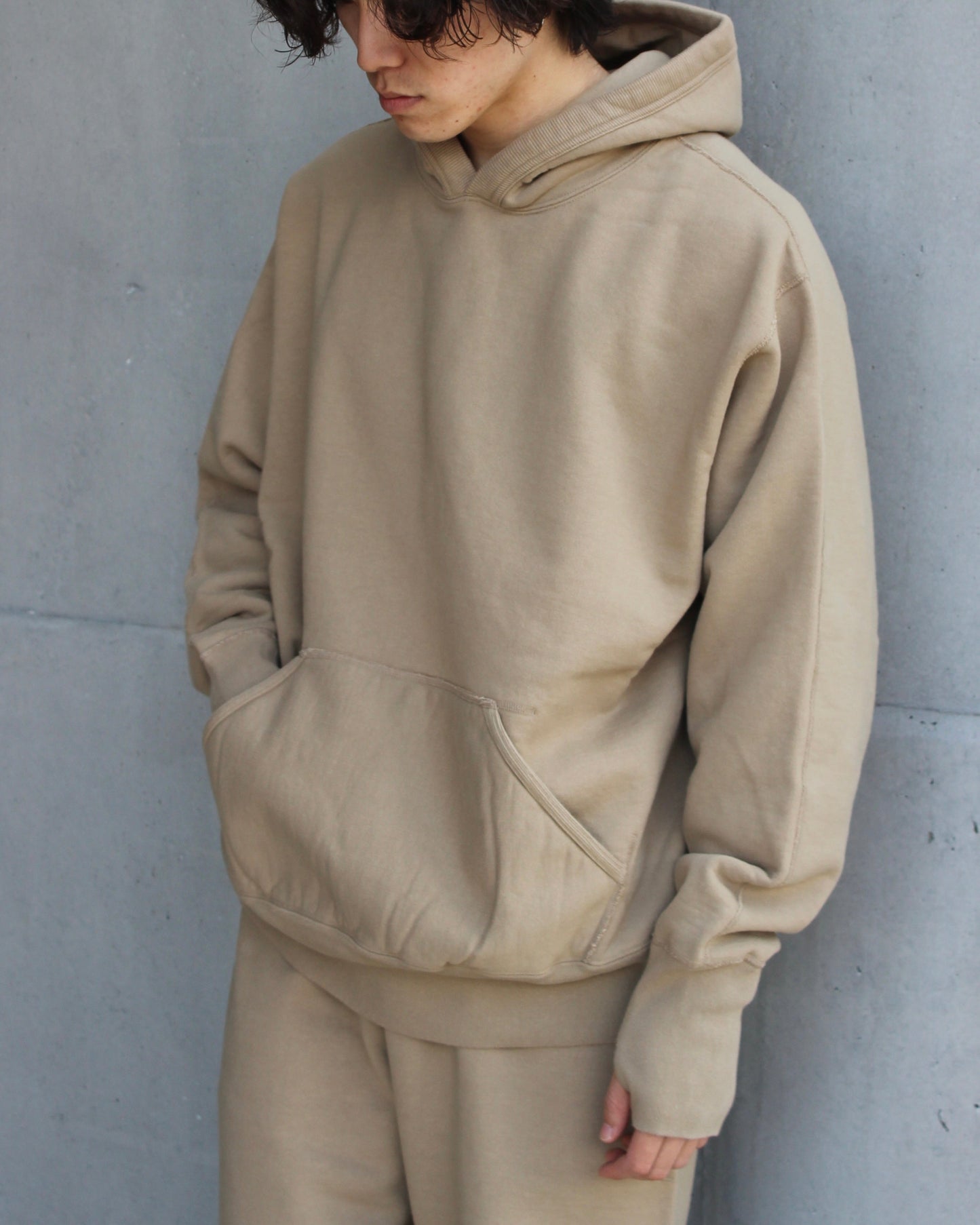 Unlikely Split Raglan Sleeve Hoodie BEIGE