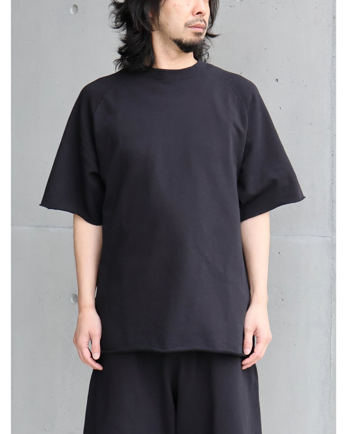 LWコットン裏毛 半袖クルー BLACK