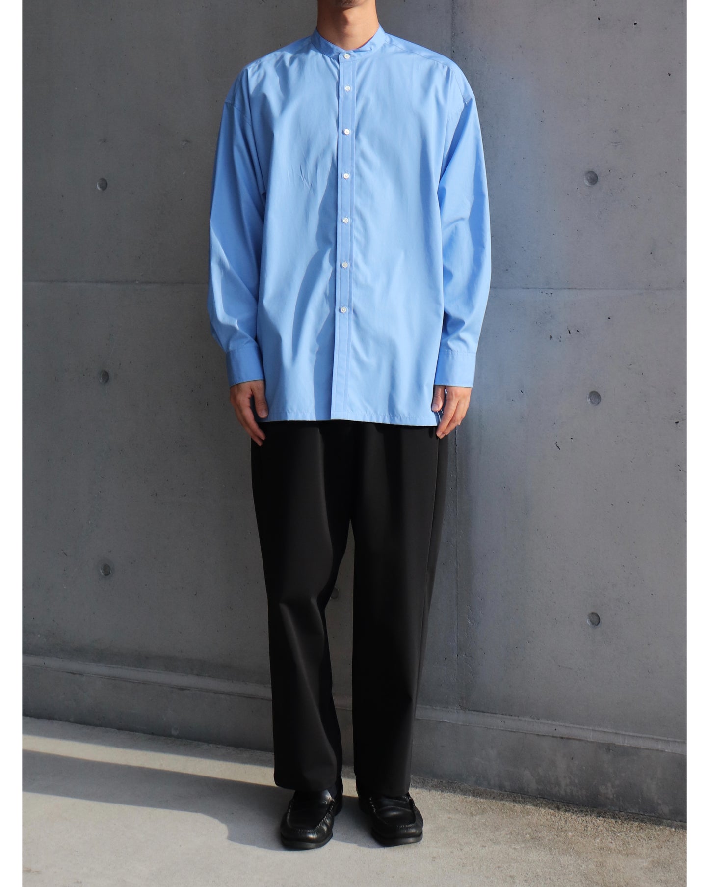 High Count Band Collar Shirt BLUE