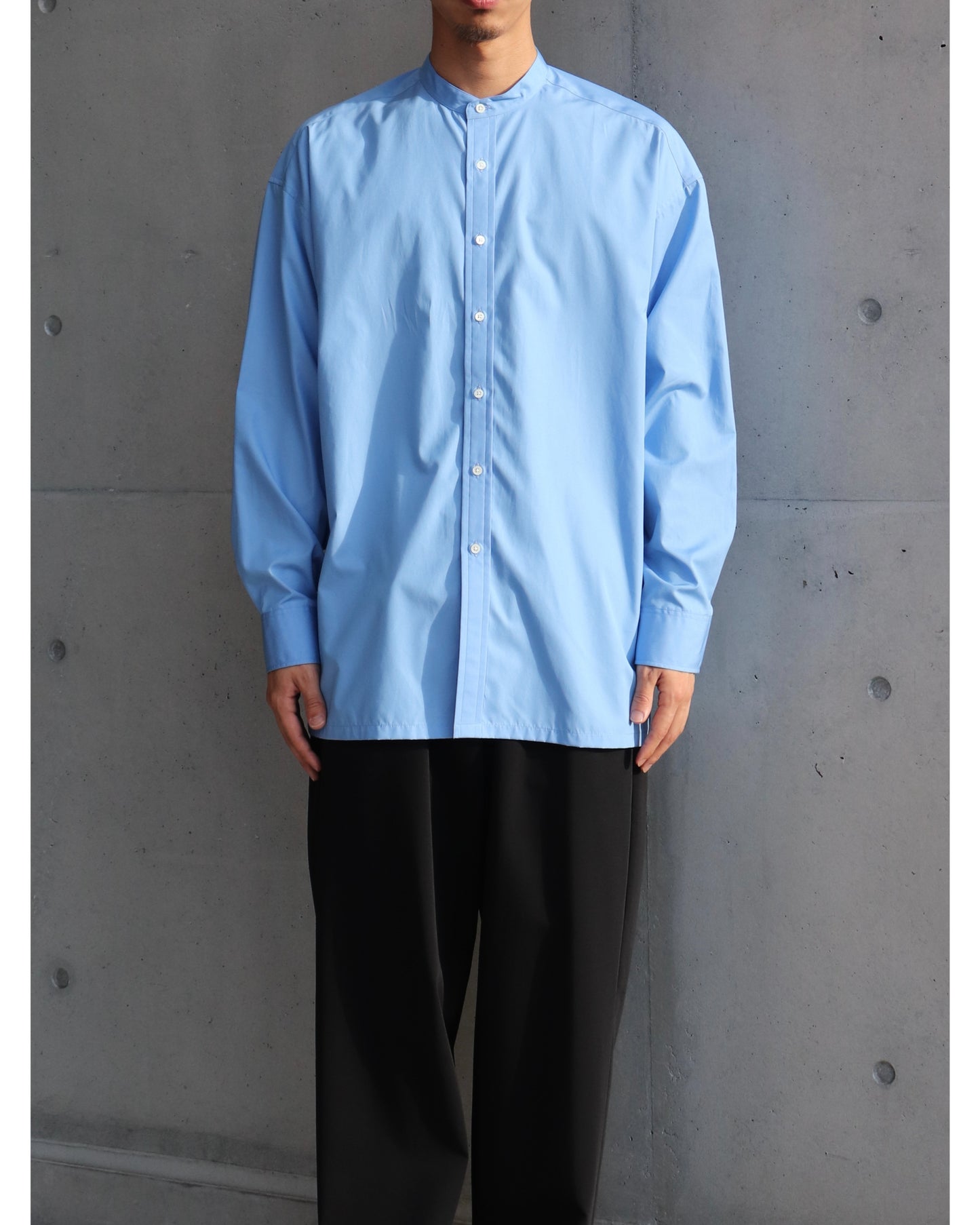 High Count Band Collar Shirt BLUE