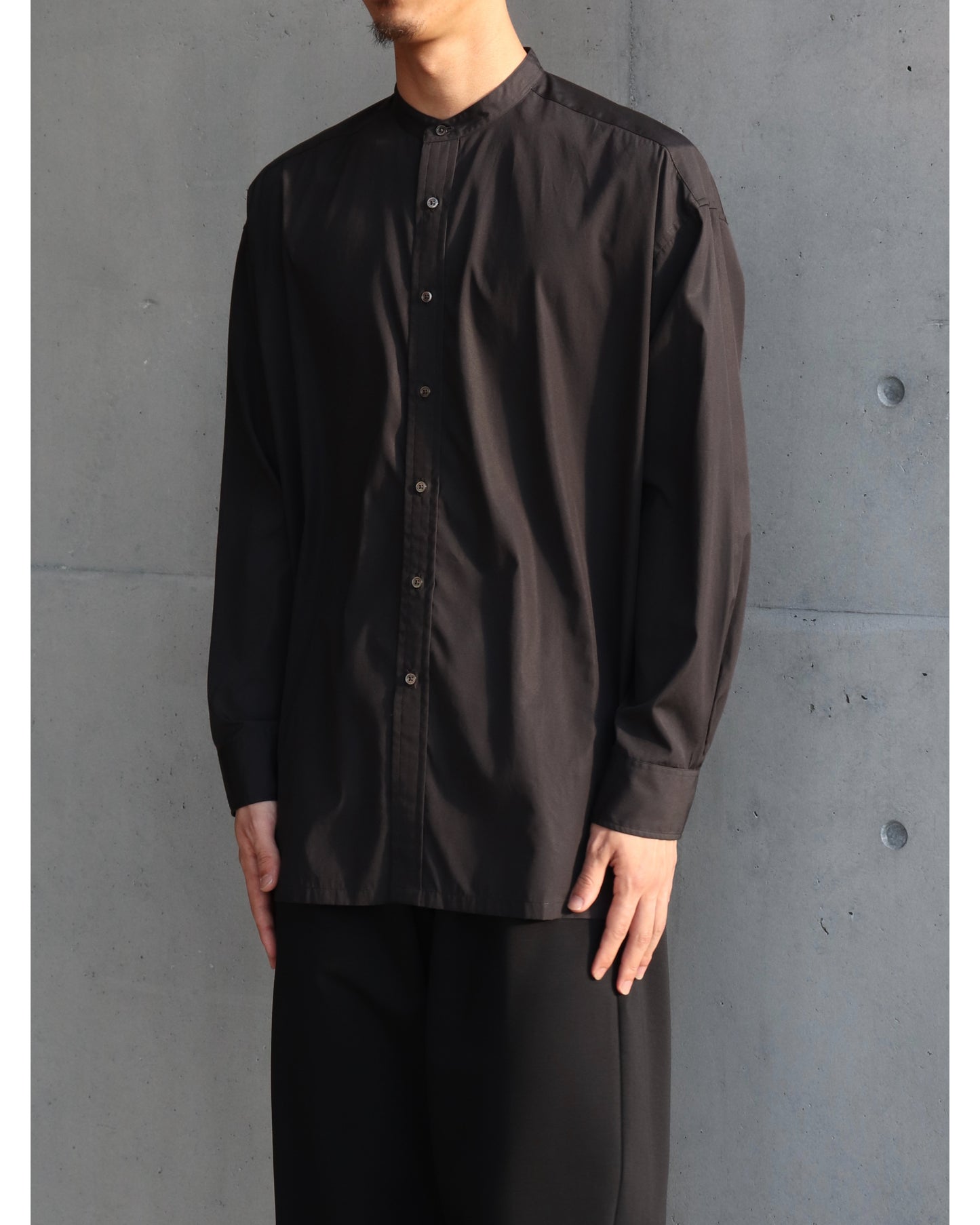 High Count Band Collar Shirt BLACK