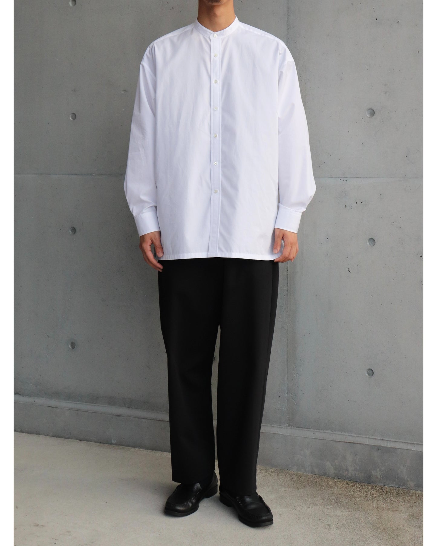 High Count Band Collar Shirt WHITE