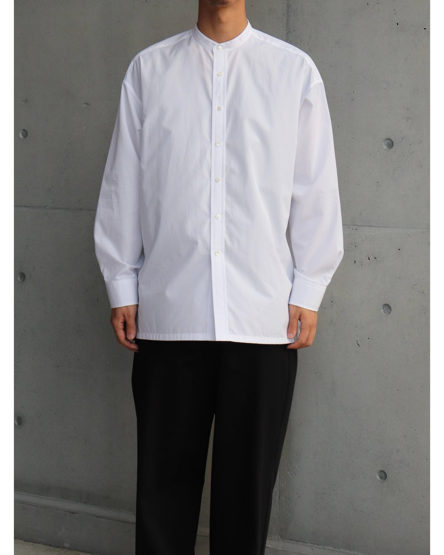 High Count Band Collar Shirt WHITE