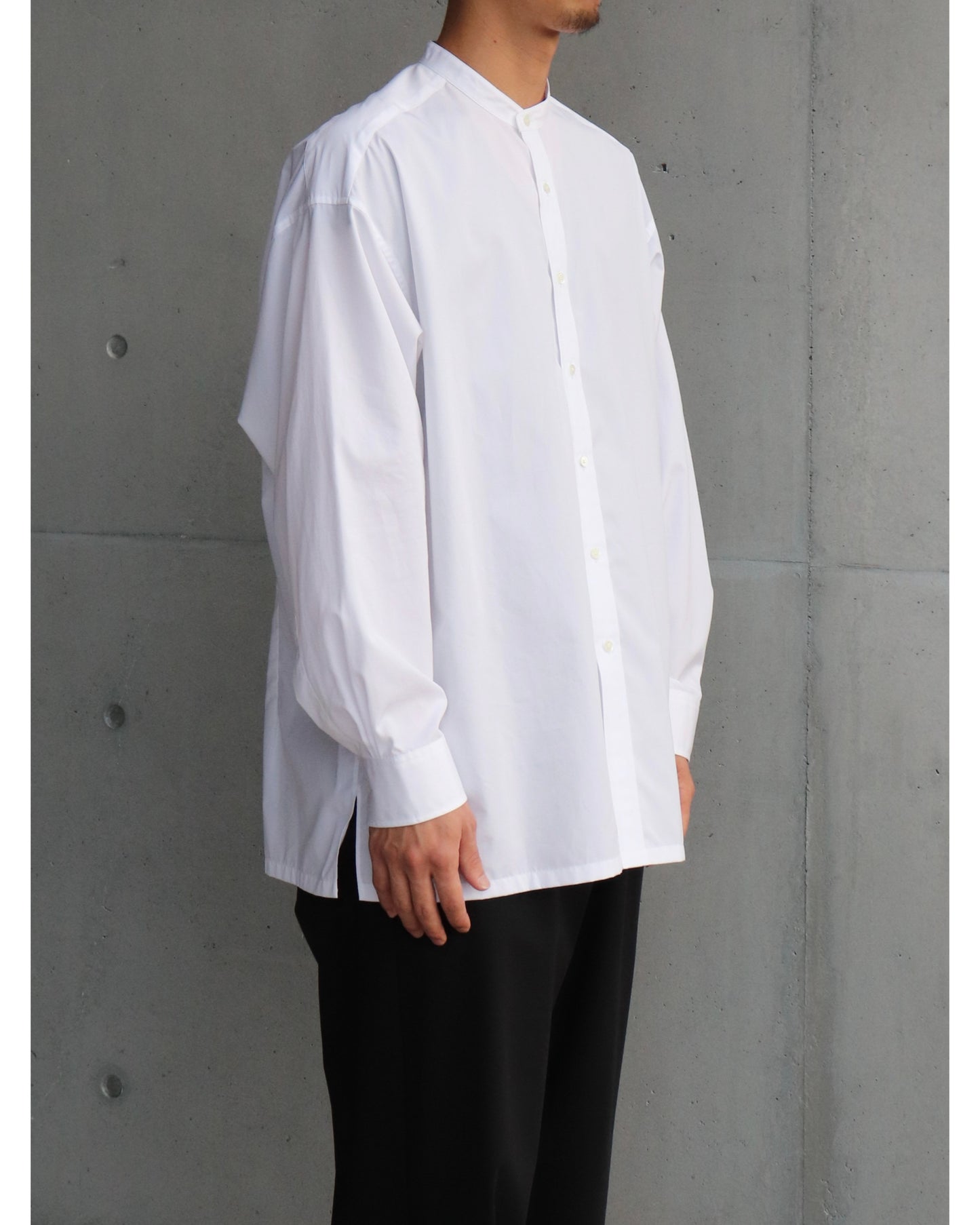 High Count Band Collar Shirt WHITE