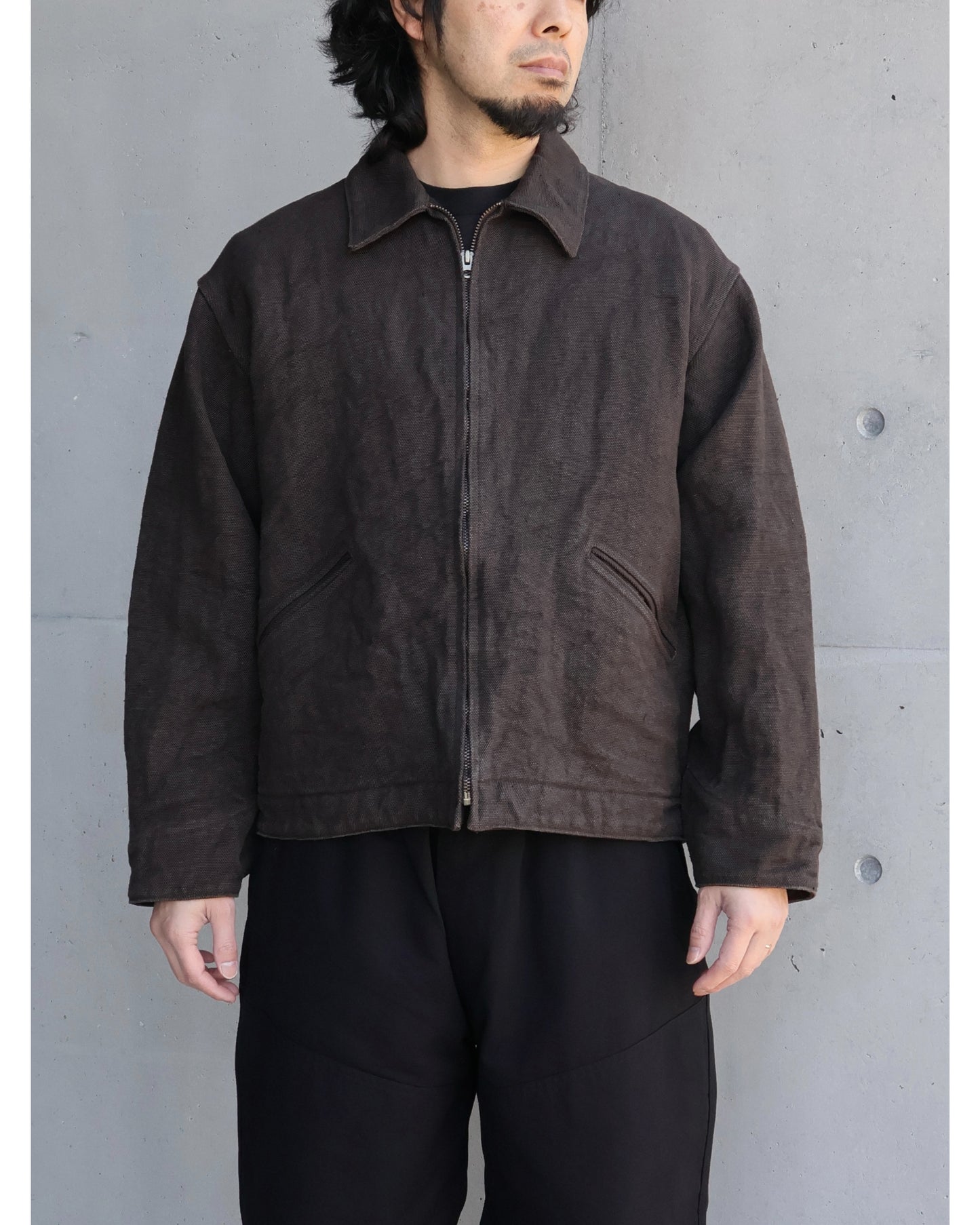 ヘンプダック ジップショートジャケット BROWN