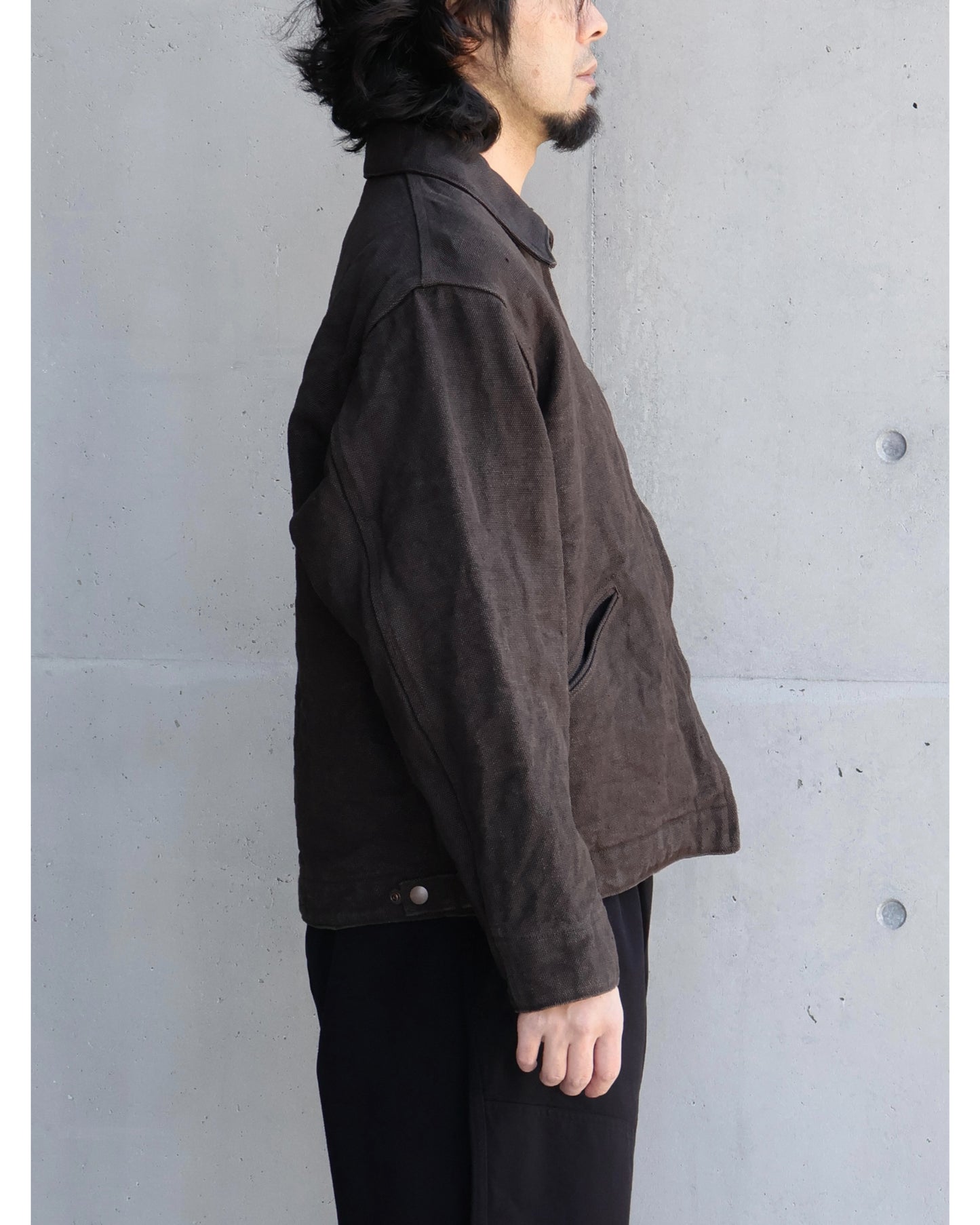 ヘンプダック ジップショートジャケット BROWN