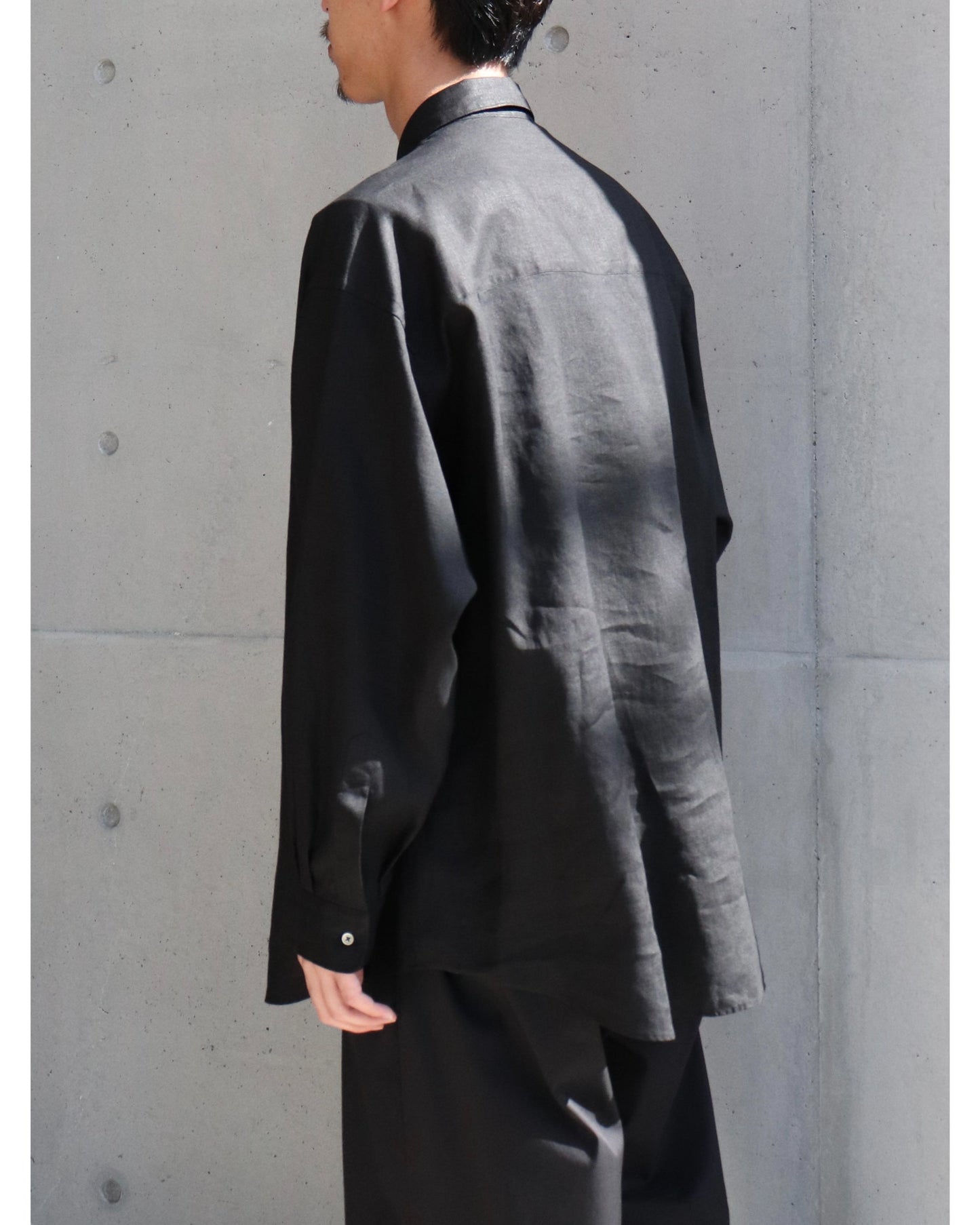 Linen L/S Oversized Regular Collar Shirt BLACK