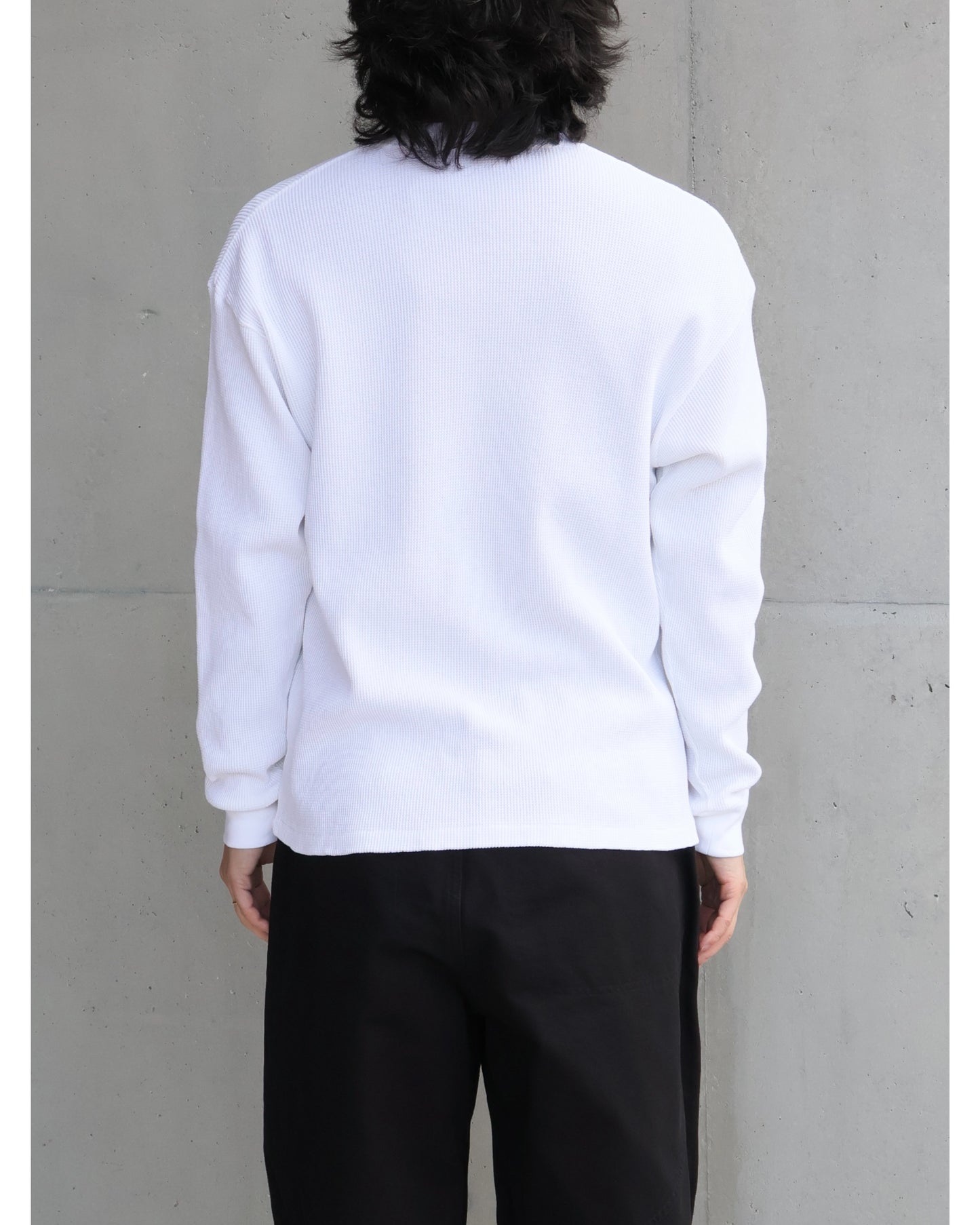 コットンワッフル 長袖Tシャツ WHITE