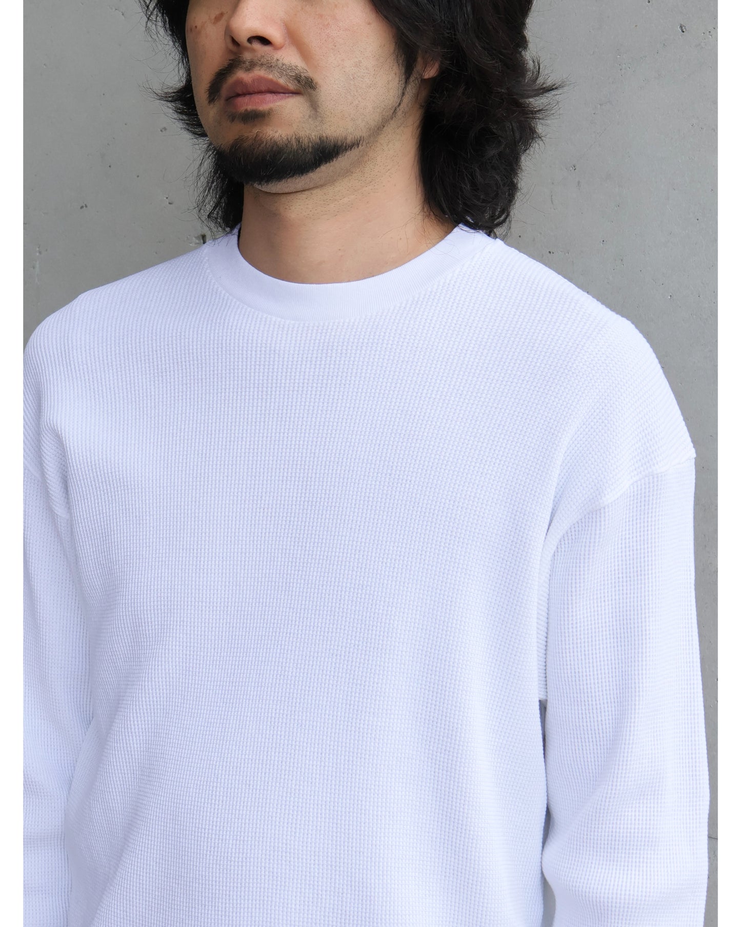 コットンワッフル 長袖Tシャツ WHITE