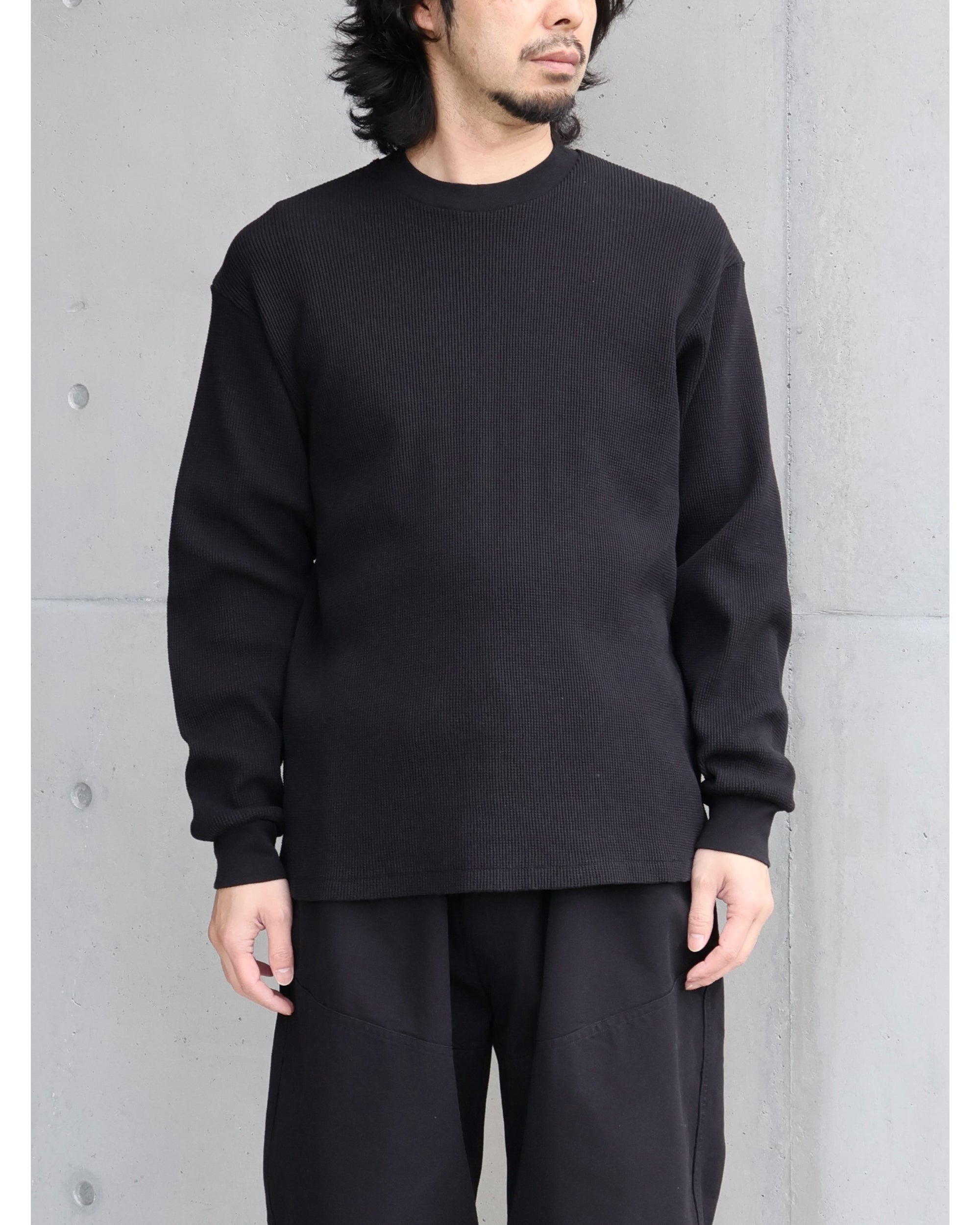 COMOLI 26SS コットンワッフル長袖Tシャツ　黒　サイズ3 コットンワッフル 長袖Tシャツ BLACK – TIME AFTER TIME