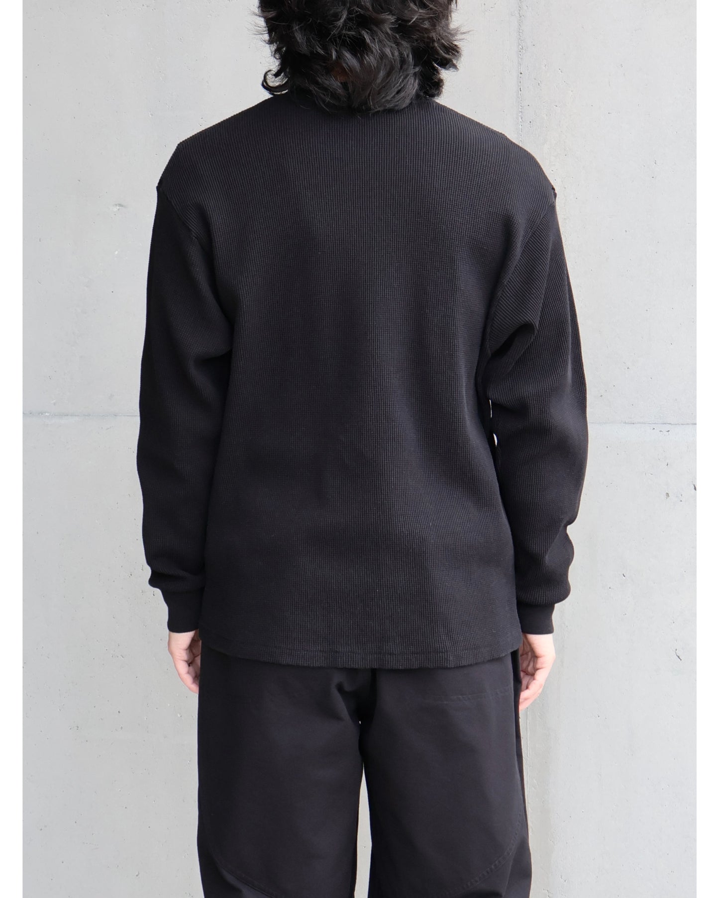 コットンワッフル 長袖Tシャツ BLACK