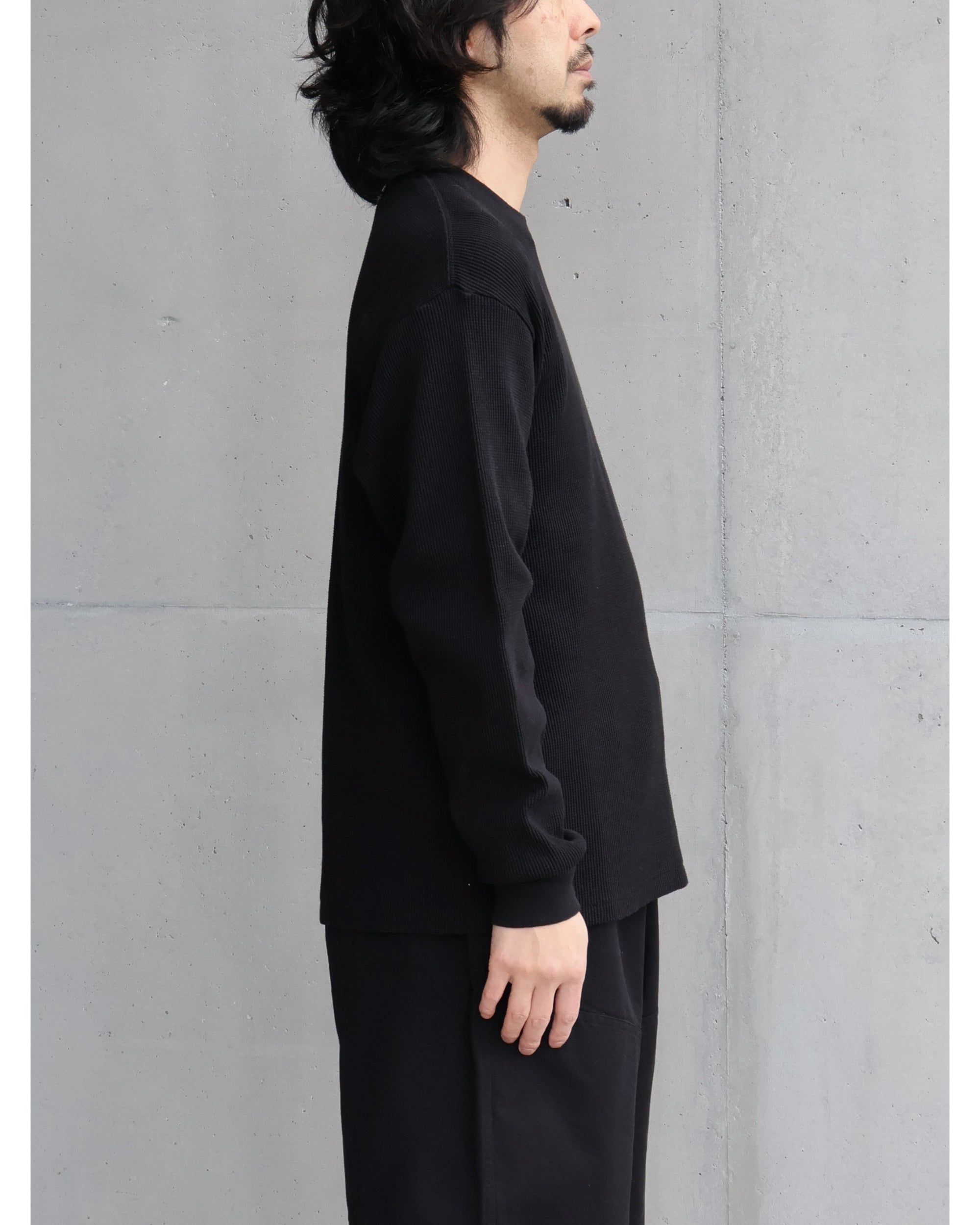 コットンワッフル 長袖Tシャツ BLACK – TIME AFTER TIME