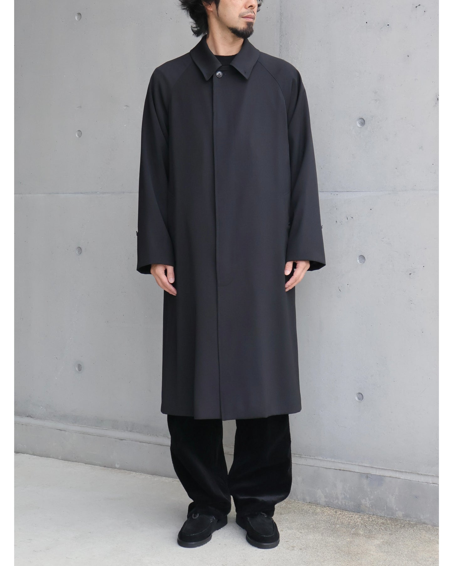 ウールギャバ バルカラーコート BLACK