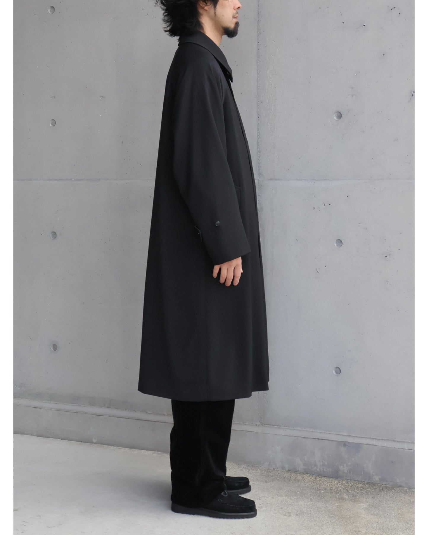 ウールギャバ バルカラーコート BLACK