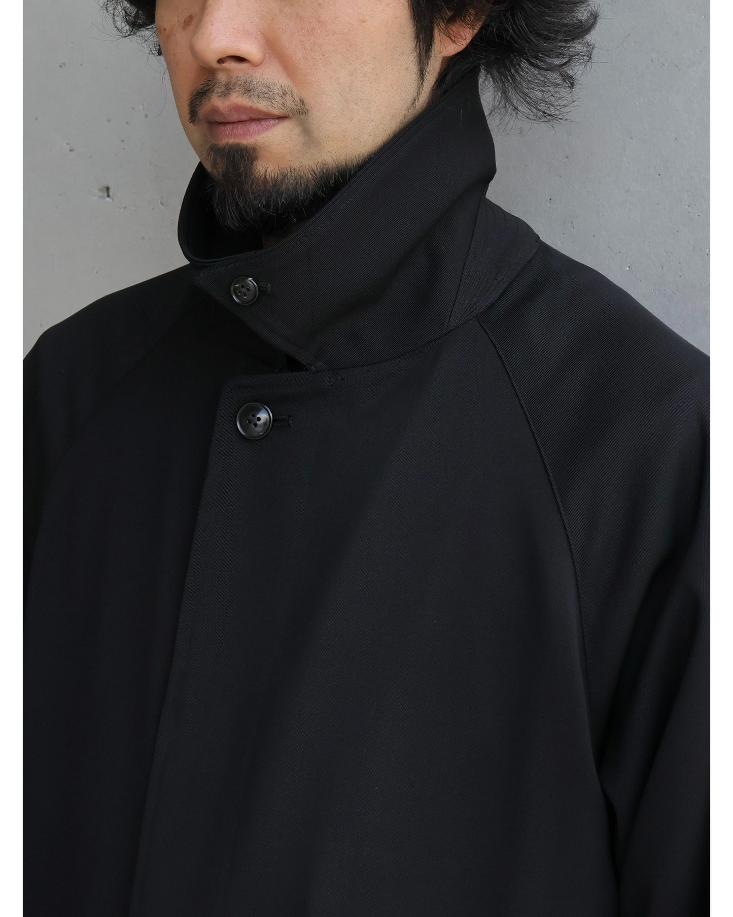 ウールギャバ バルカラーコート BLACK