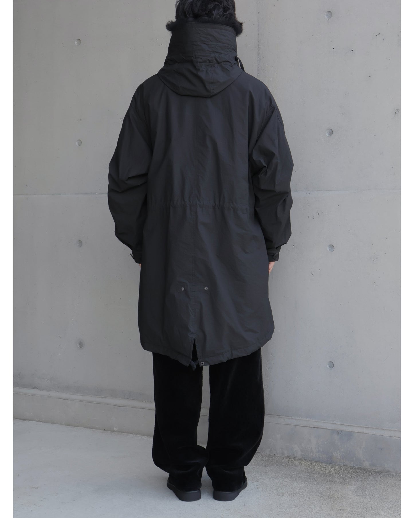 コットンナイロン ミリタリーフーデッドコート BLACK