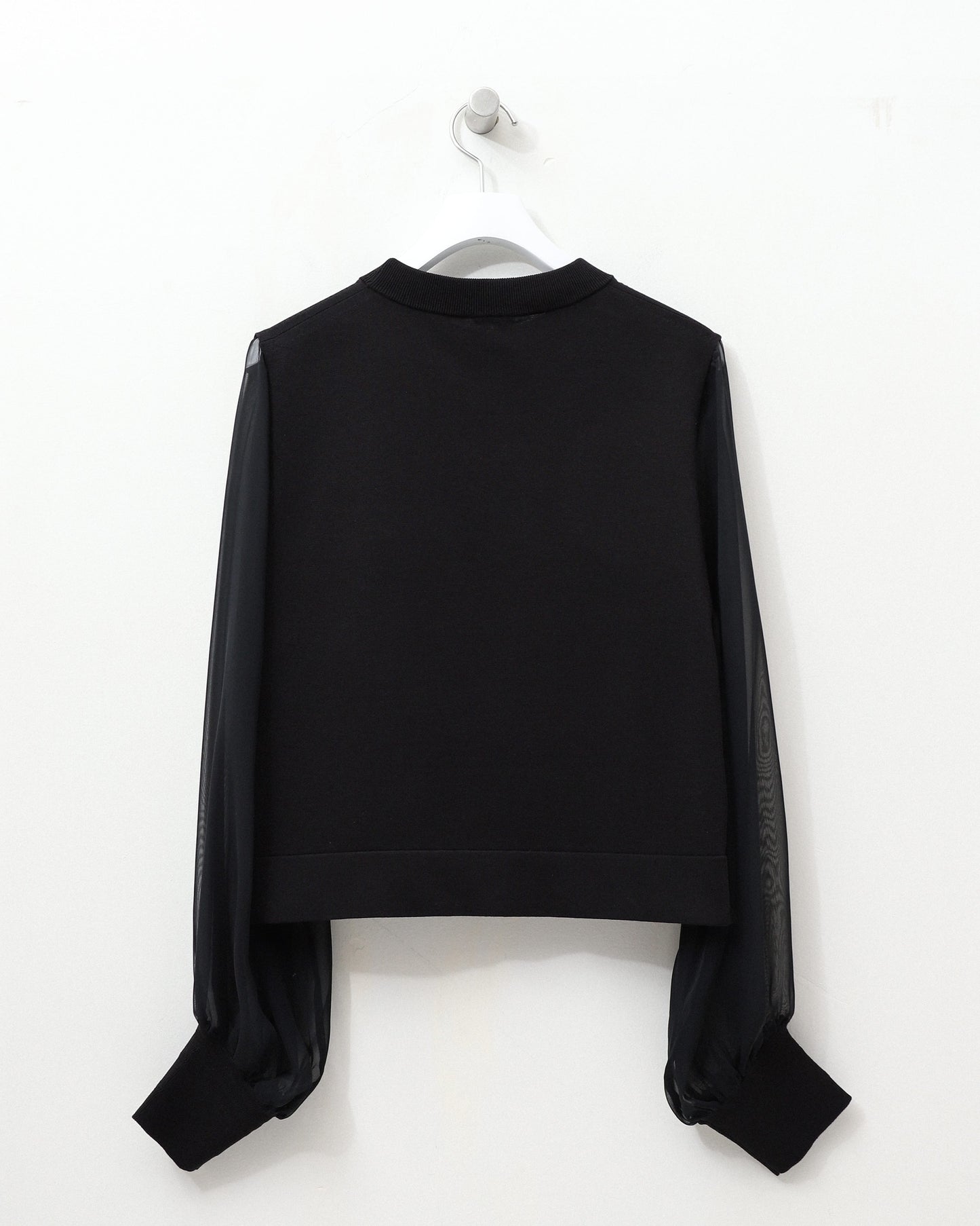 CREW NECK CROPPED SWEATER WITH SHEER SLEEVES 11342