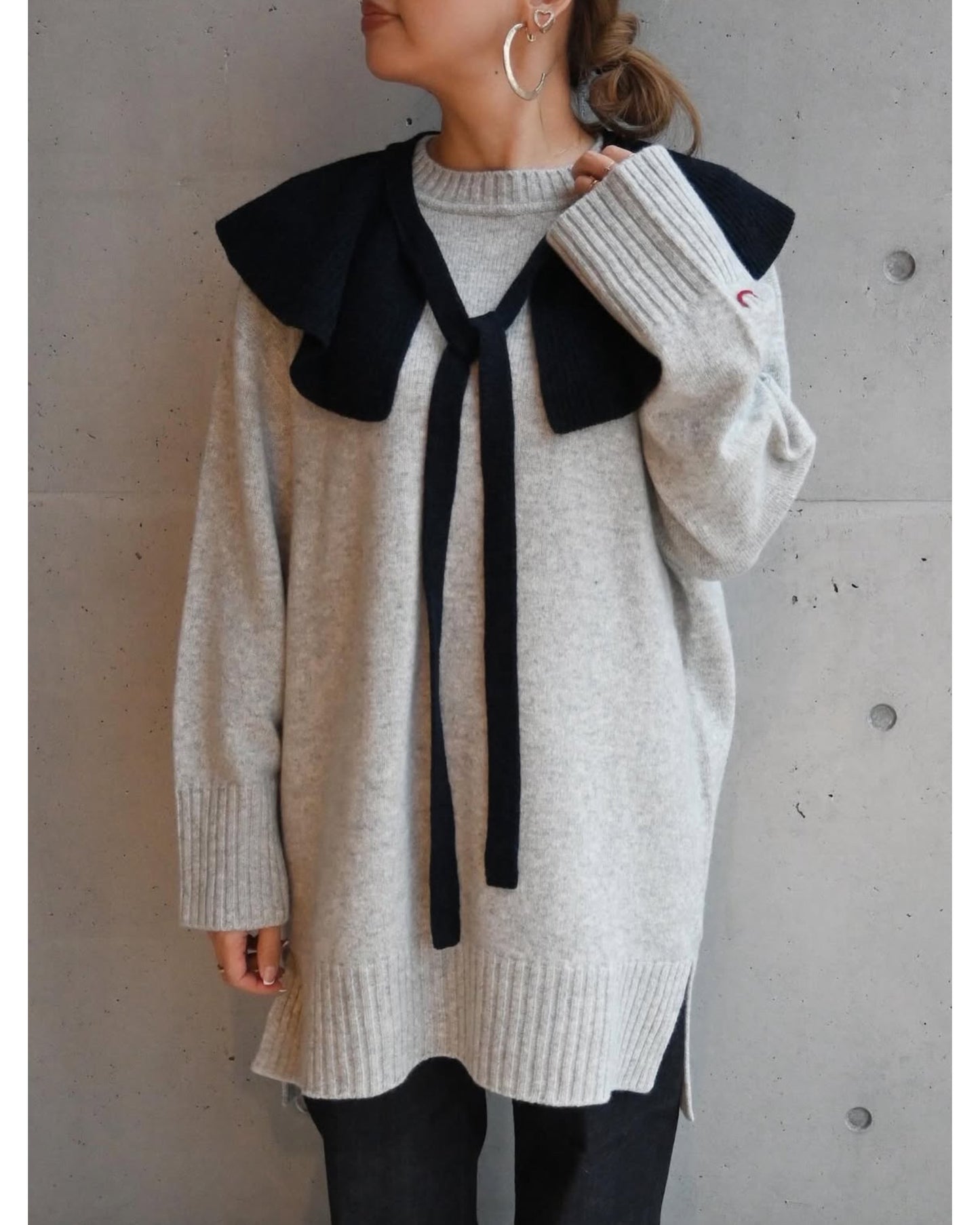 woolen cotton & ex.fine lambs wool ribbed-knit frill collar