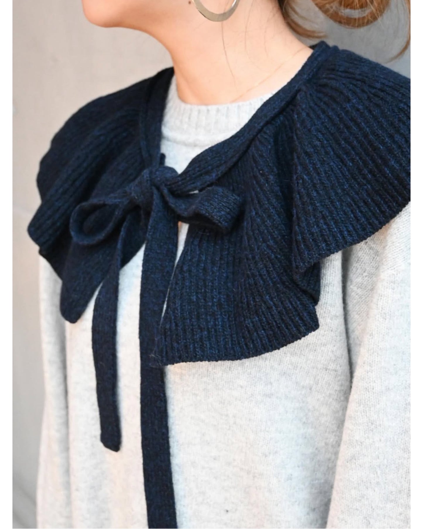 woolen cotton & ex.fine lambs wool ribbed-knit frill collar