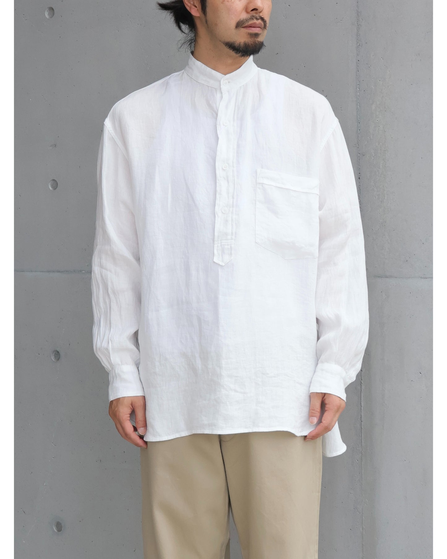 リネンWクロス プルオーバーシャツ WHITE