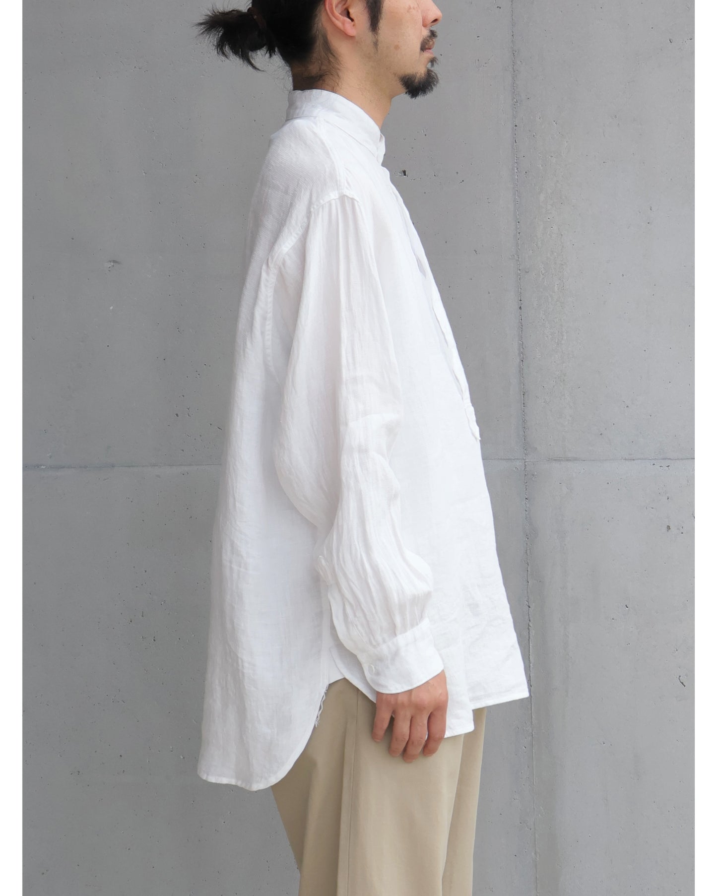リネンWクロス プルオーバーシャツ WHITE