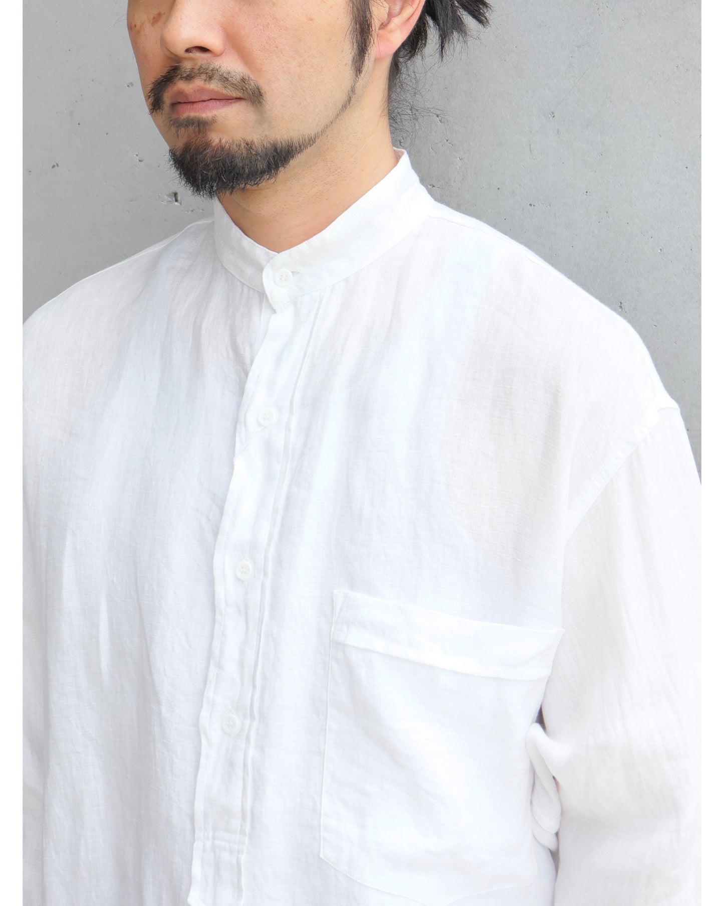 リネンWクロス プルオーバーシャツ WHITE