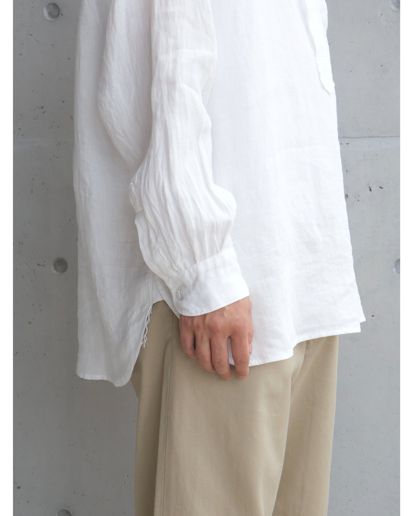 リネンWクロス プルオーバーシャツ WHITE