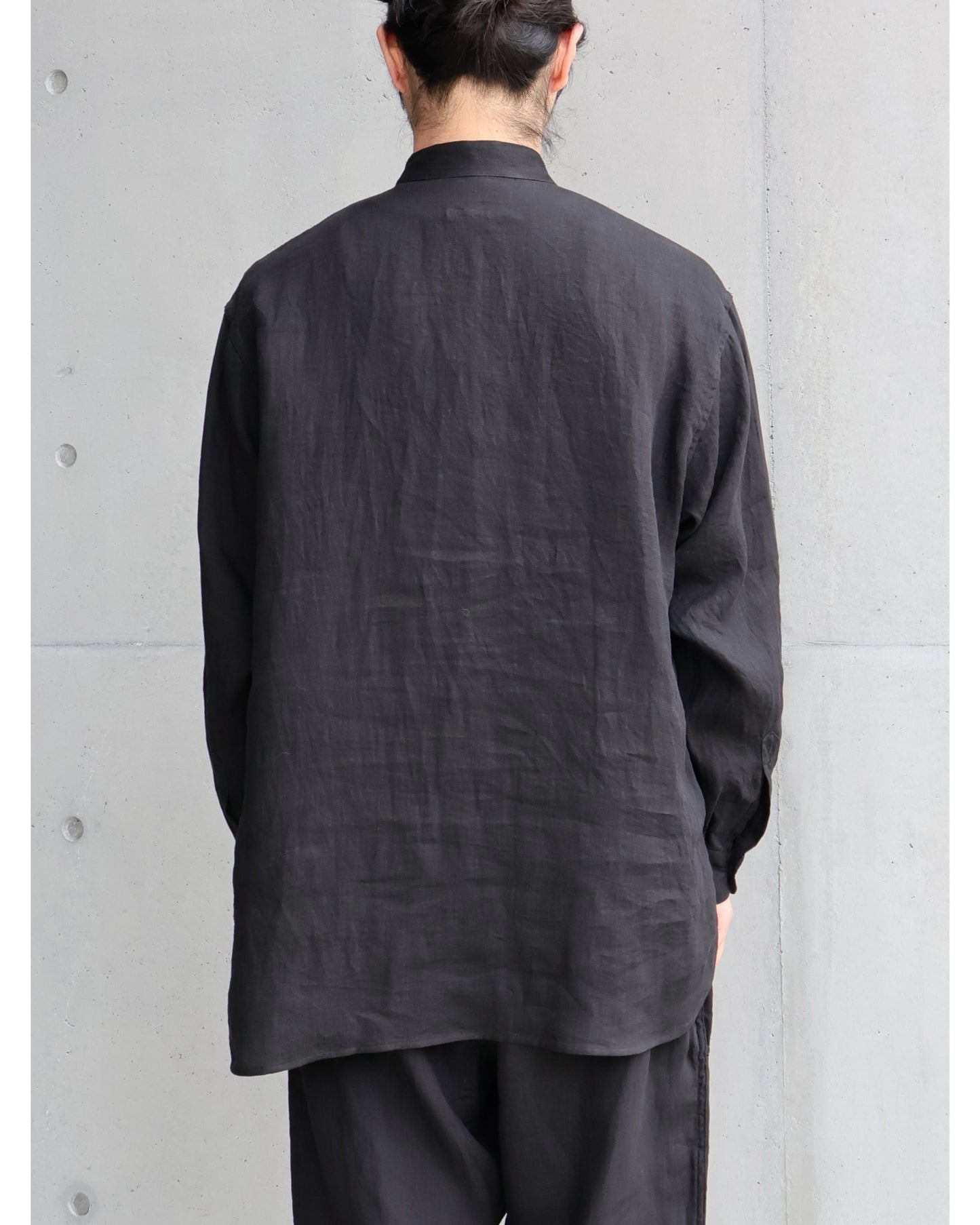 リネンWクロス プルオーバーシャツ BLACK