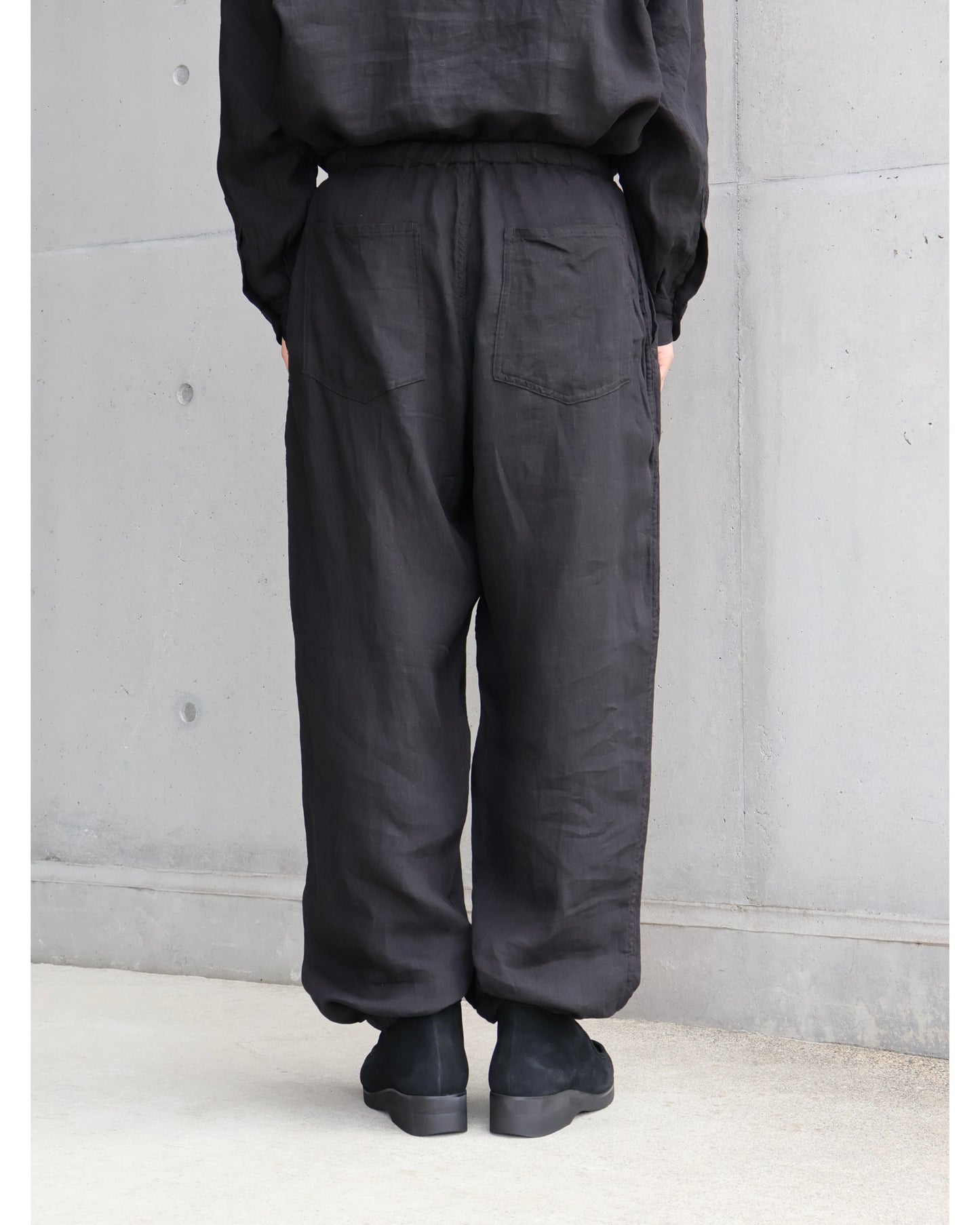 リネンWクロス ドローストリングパンツ BLACK