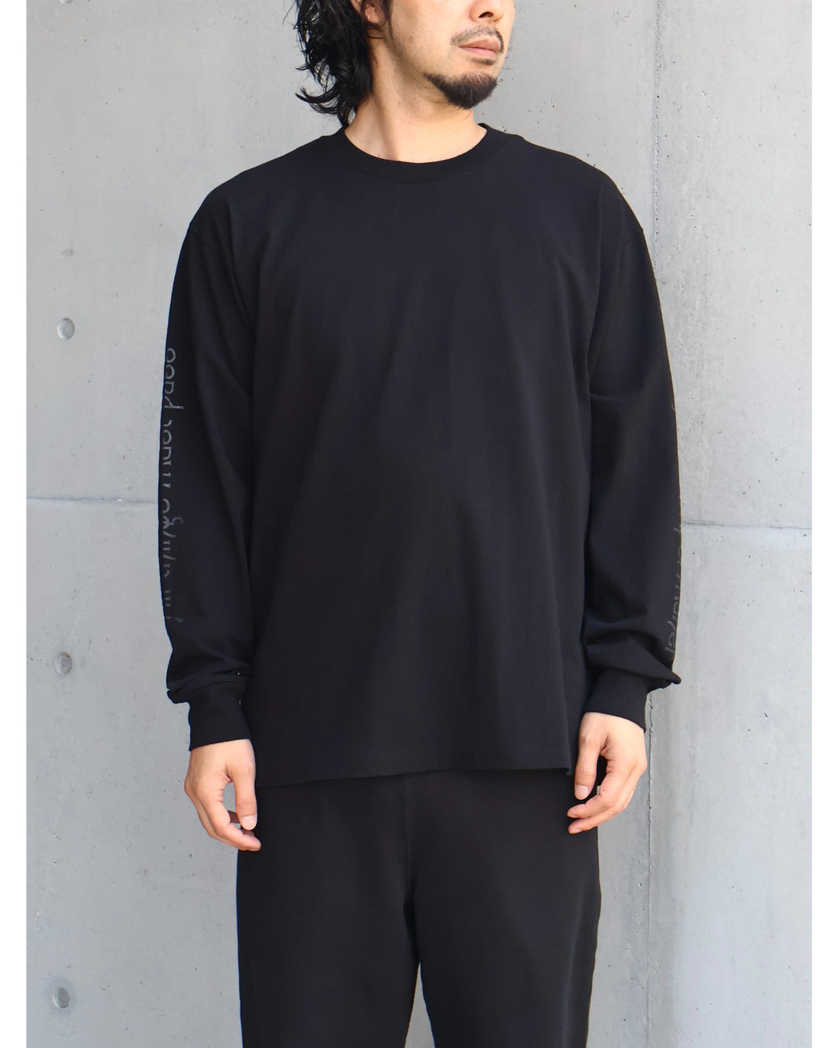 コットンジャージ プリント長袖Tシャツ BLACK