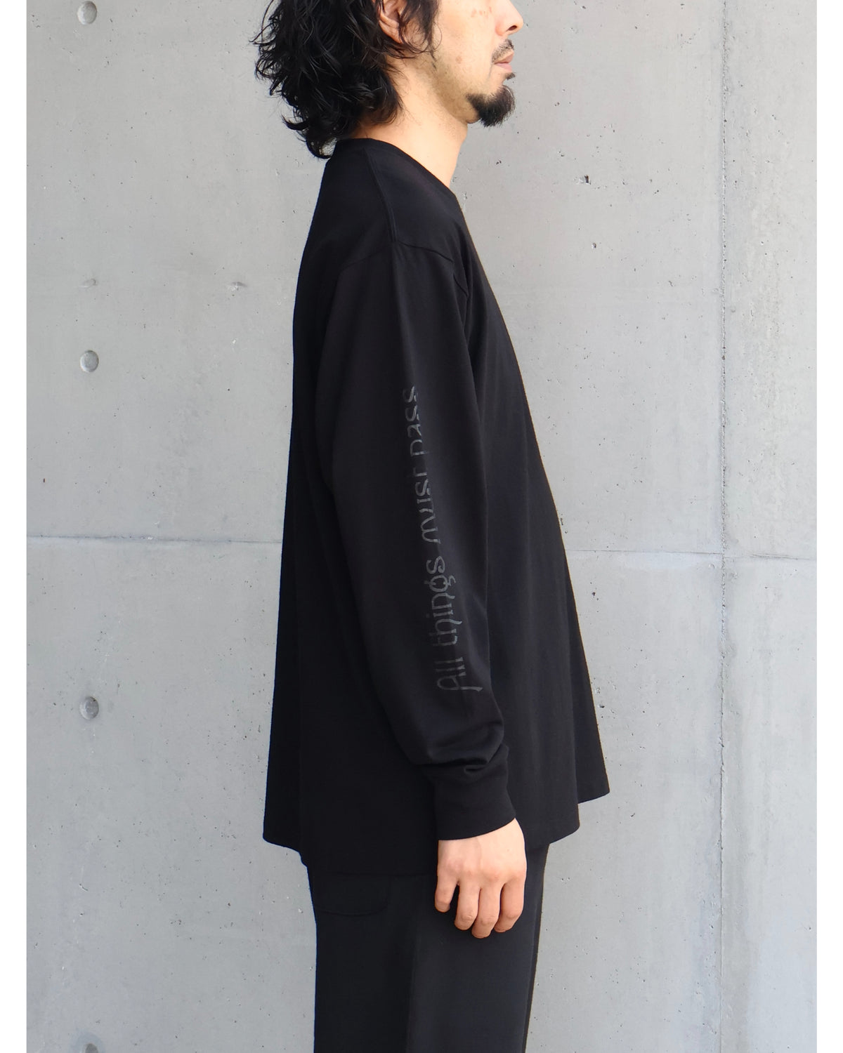コットンジャージ プリント長袖Tシャツ BLACK