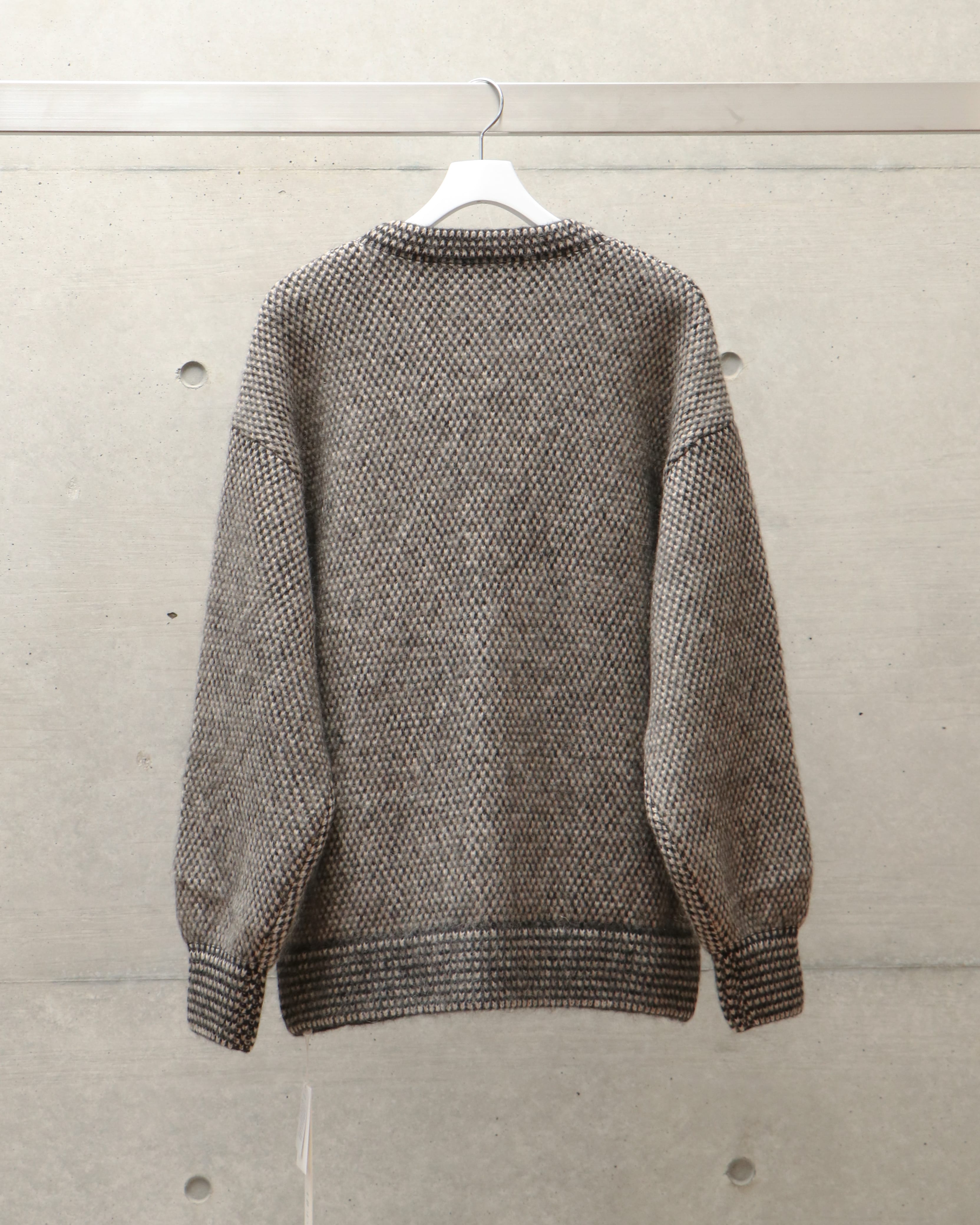 Alpaca Bird's-eye Knit Cardigan BLACK×ECRU