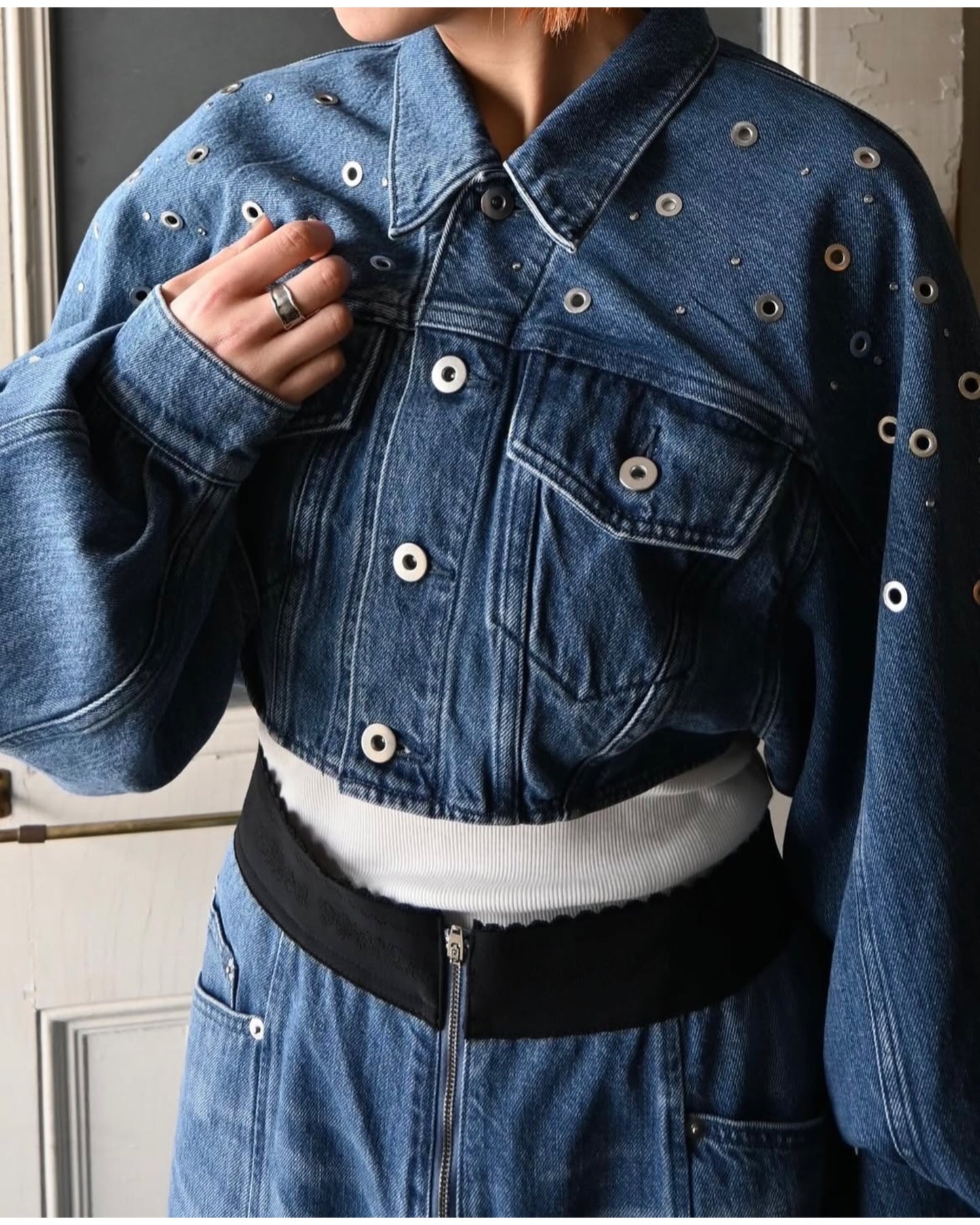 ORGANIC COTTON DENIM WIDE-LEG JEANS WITH STUDS