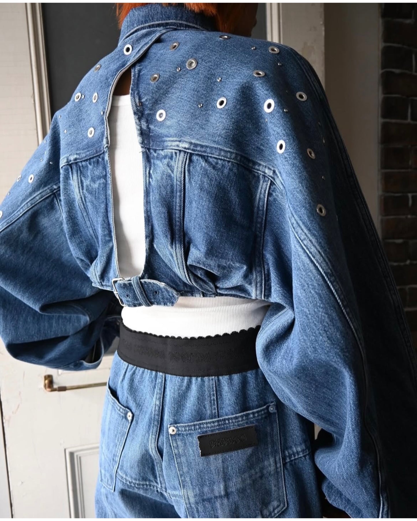 ORGANIC COTTON DENIM WIDE-LEG JEANS WITH STUDS