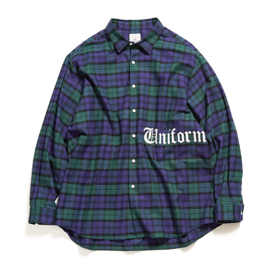 FLANNEL CHECK GOTHIC LOGO BAGGY SHIRT