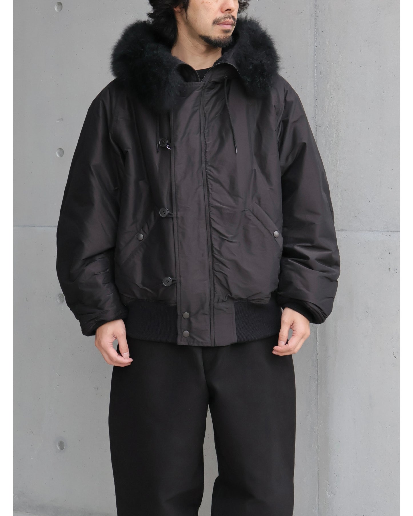 コットンシルク ミリタリーフーデッドジャケット BROWN