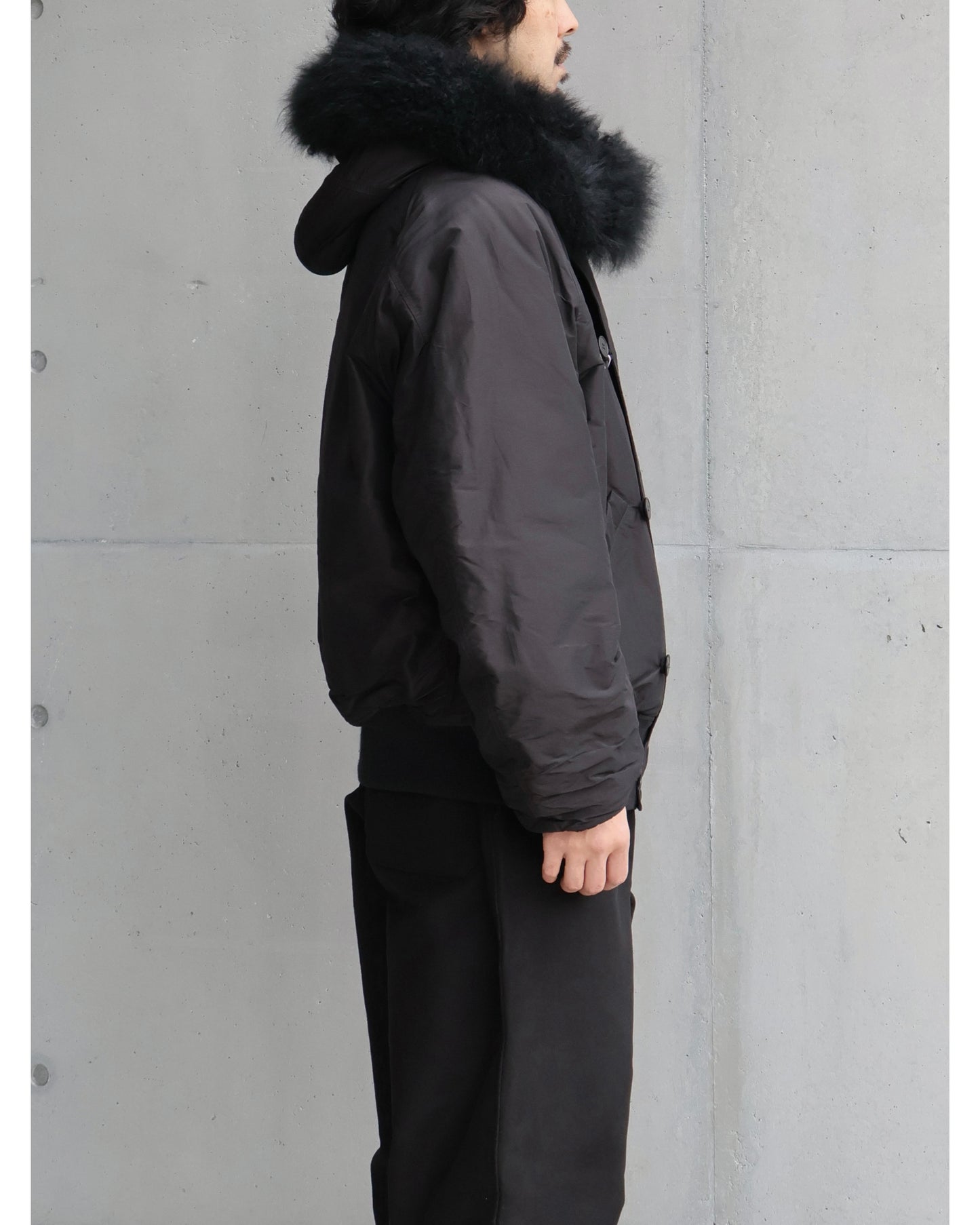 コットンシルク ミリタリーフーデッドジャケット BROWN