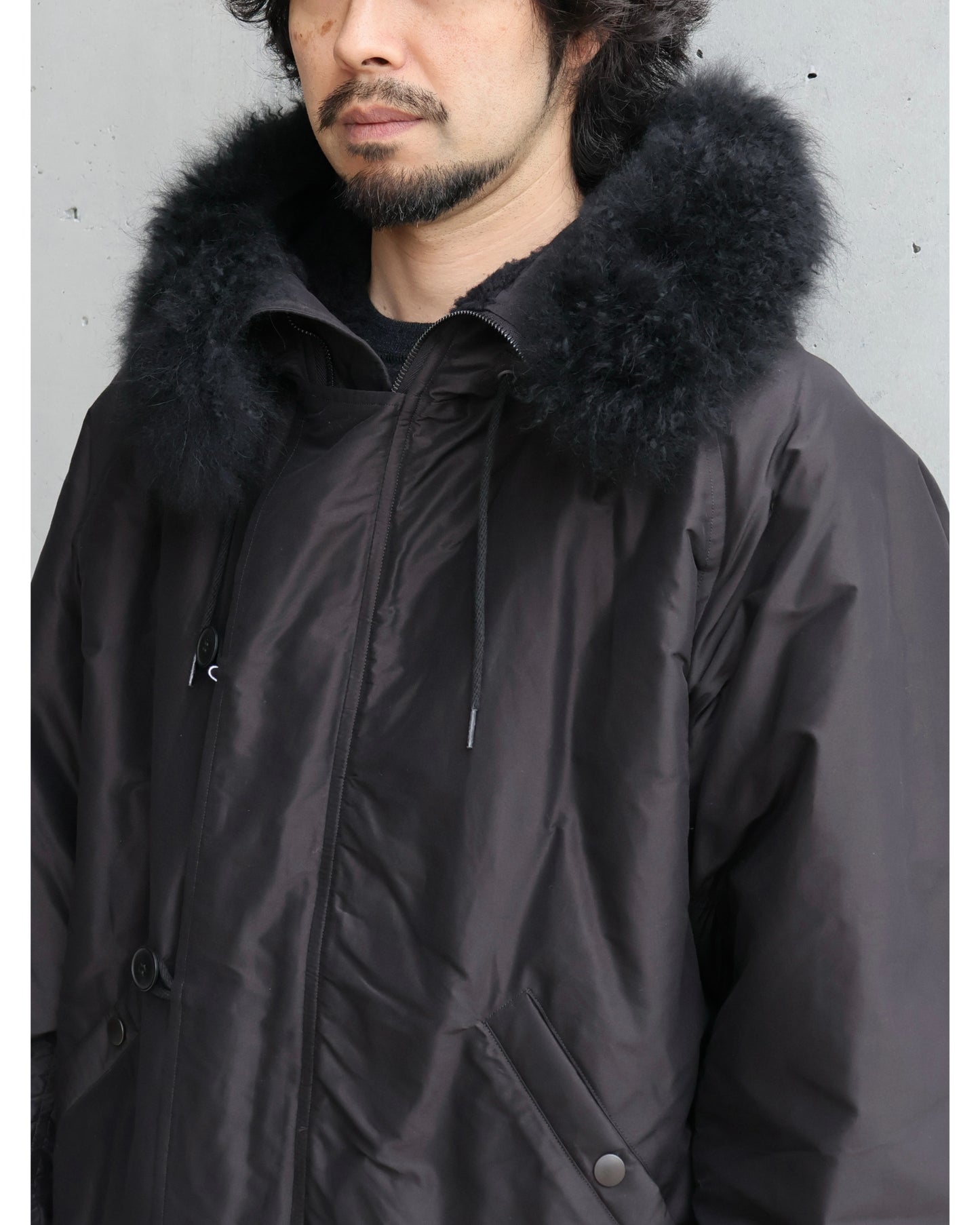 コットンシルク ミリタリーフーデッドジャケット BROWN