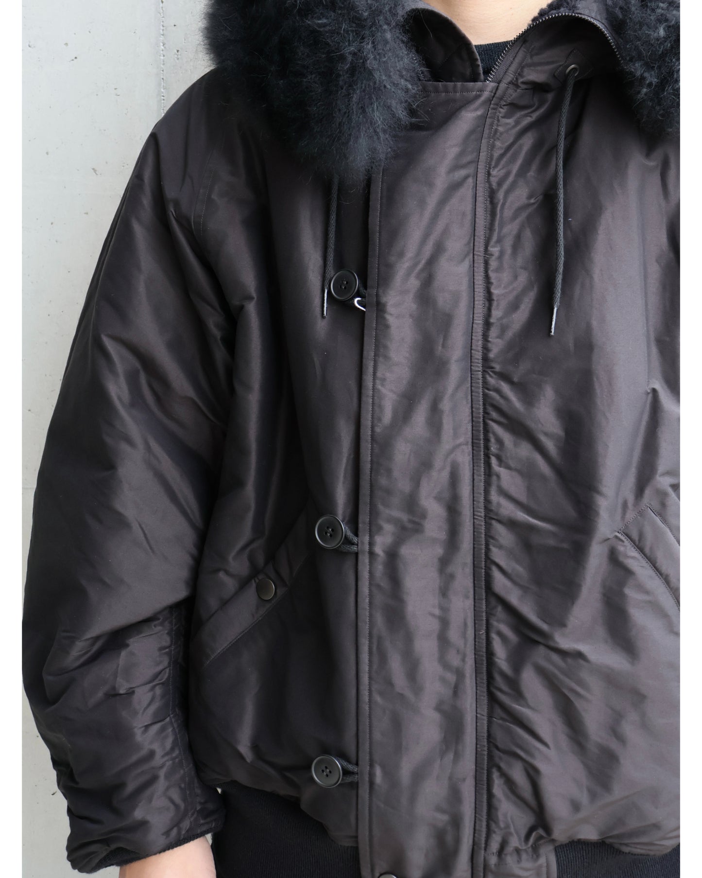 コットンシルク ミリタリーフーデッドジャケット BROWN