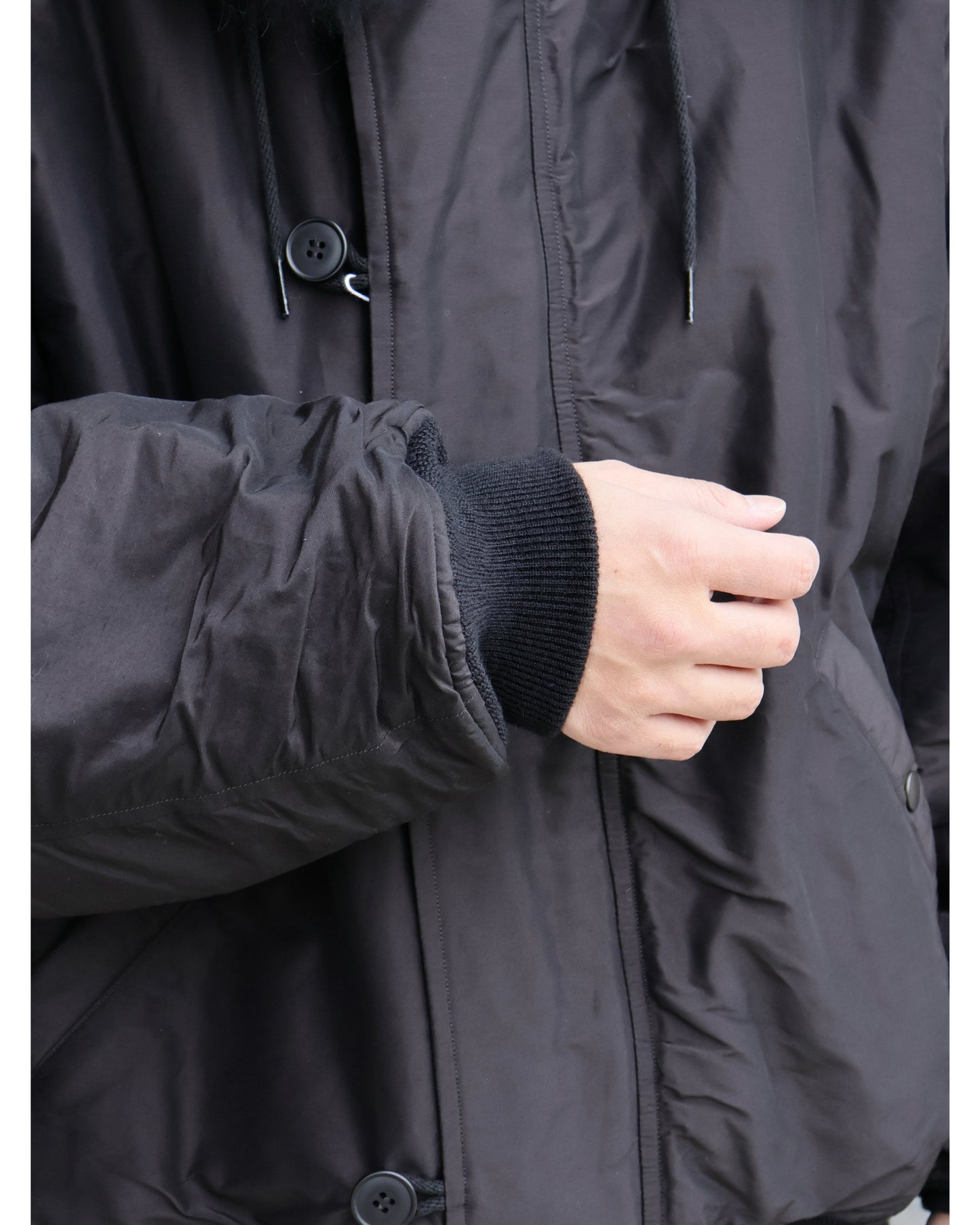 コットンシルク ミリタリーフーデッドジャケット BROWN