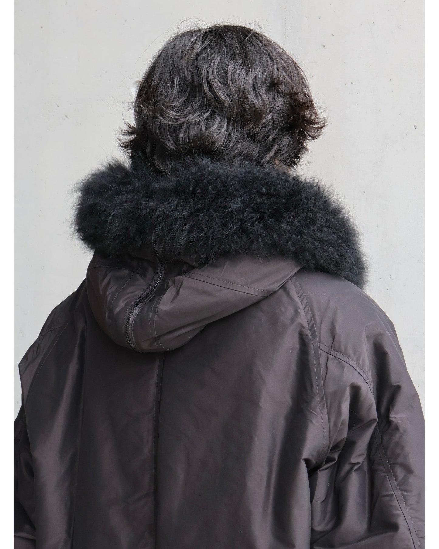 コットンシルク ミリタリーフーデッドジャケット BROWN