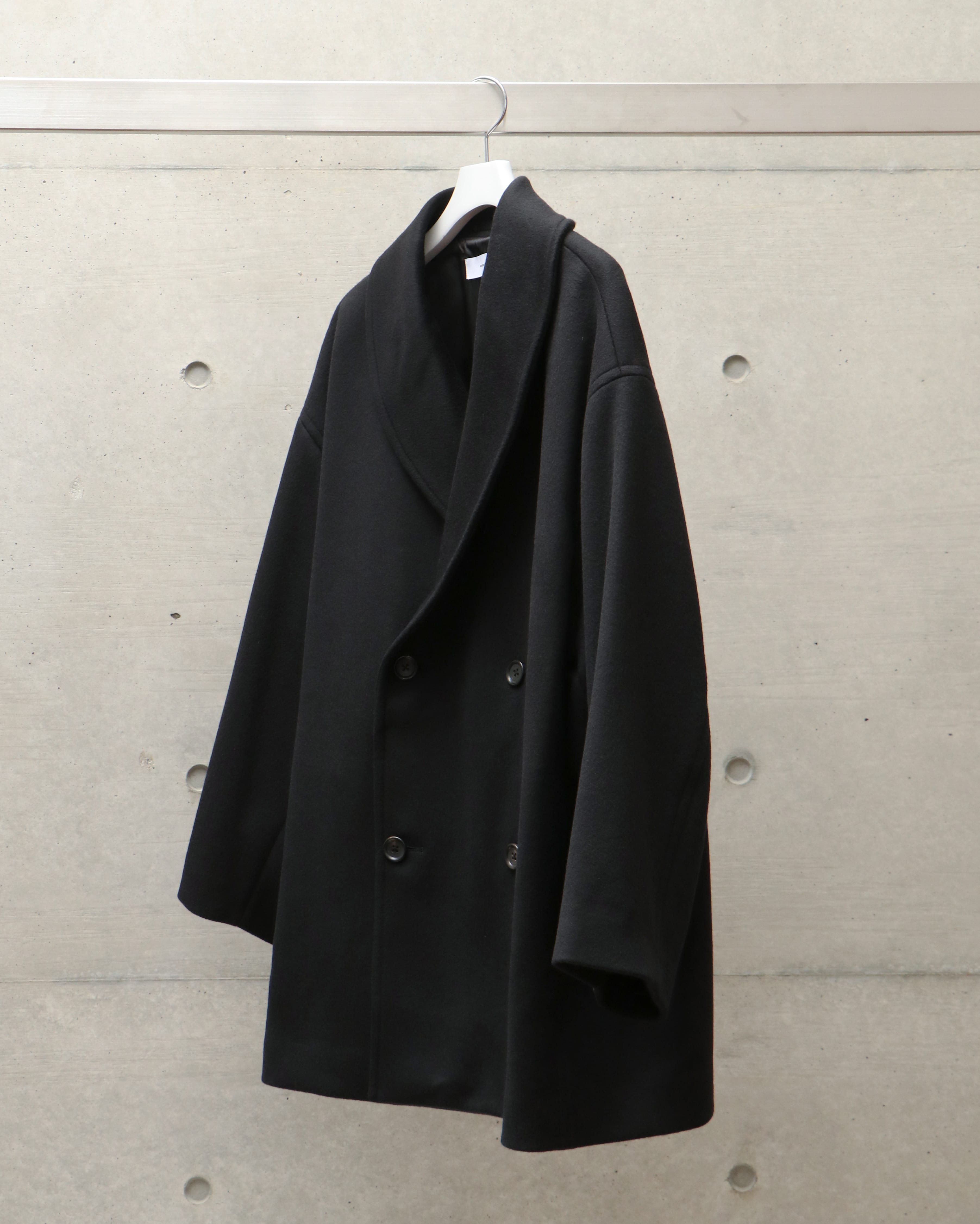 Light Melton Shawl Collar Coat BLACK