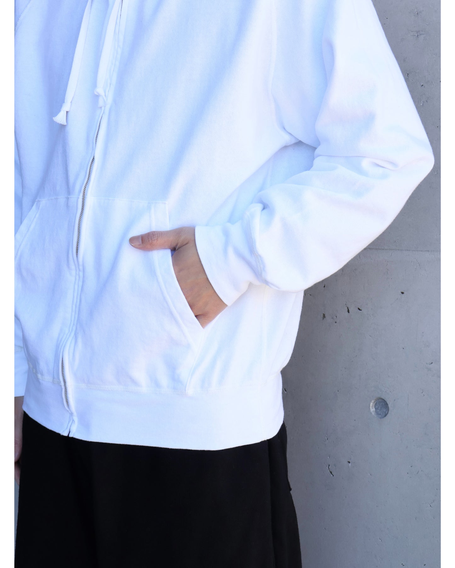 LWコットン裏毛 ジップパーカ WHITE