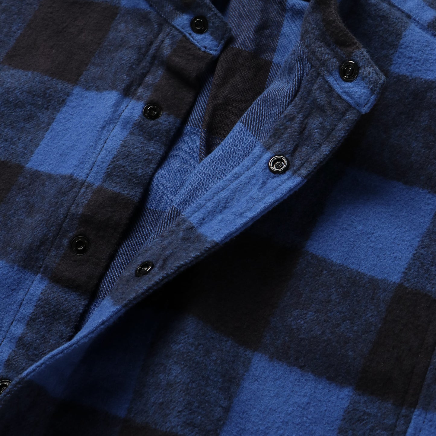 OFFICER STAND COLLAR SHIRT COTTON FLANNEL BLOCK CHECK